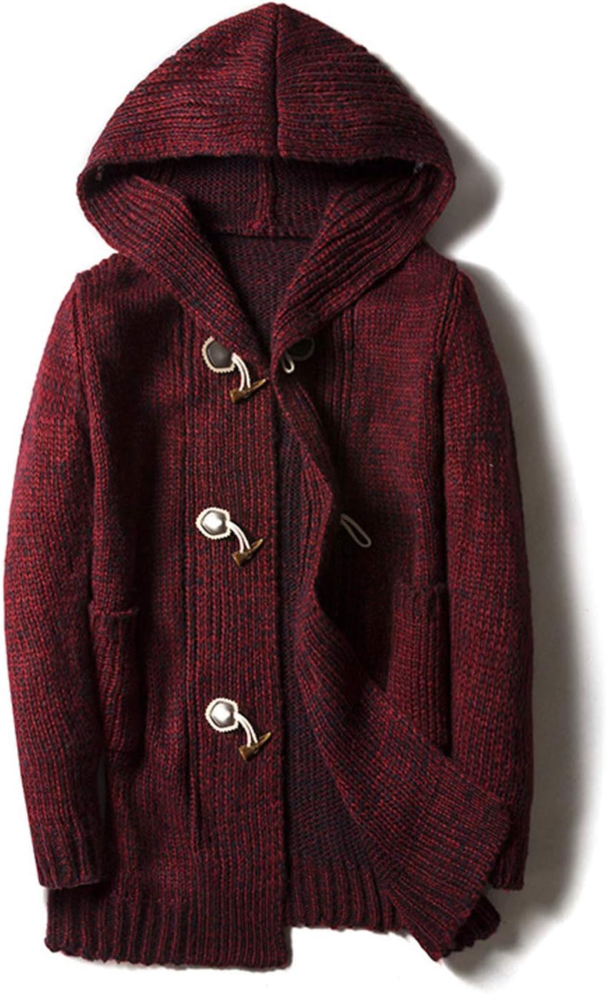 GGUHHU Mans Classic Slim Fit Toggle Button Hooded Sweater Knitwear Overcoat Long Cardigan