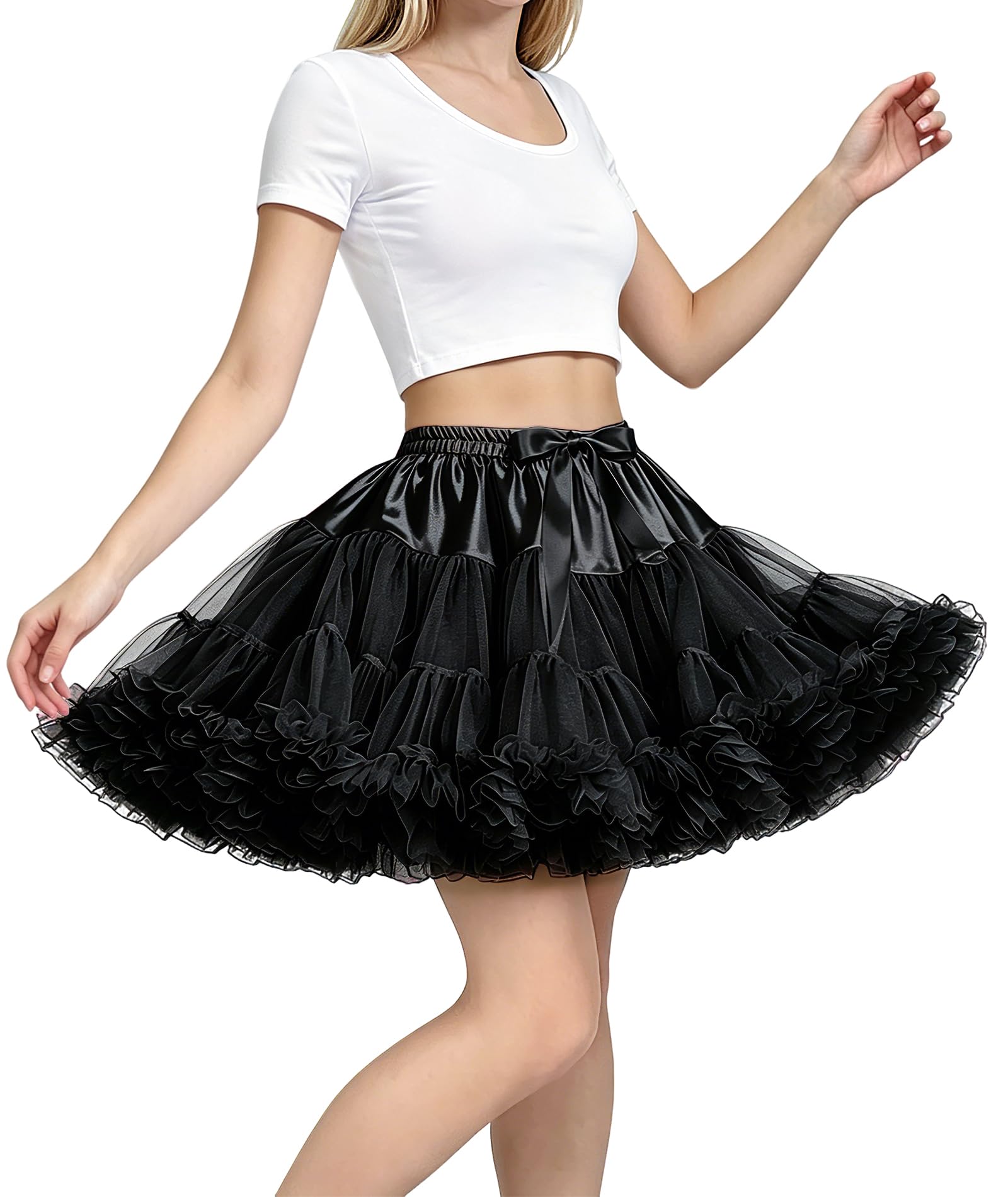 Women's Elastic Waist Chiffon Petticoat Puffy Tutu Tulle Skirt Princess Ballet Dance Pettiskirts Underskirt - - Medium