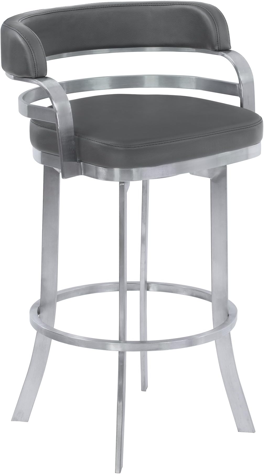 Armen LivingPrinz 26" Counter Height Swivel Barstool in Grey Faux Leather and Brushed Stainless Steel Finish