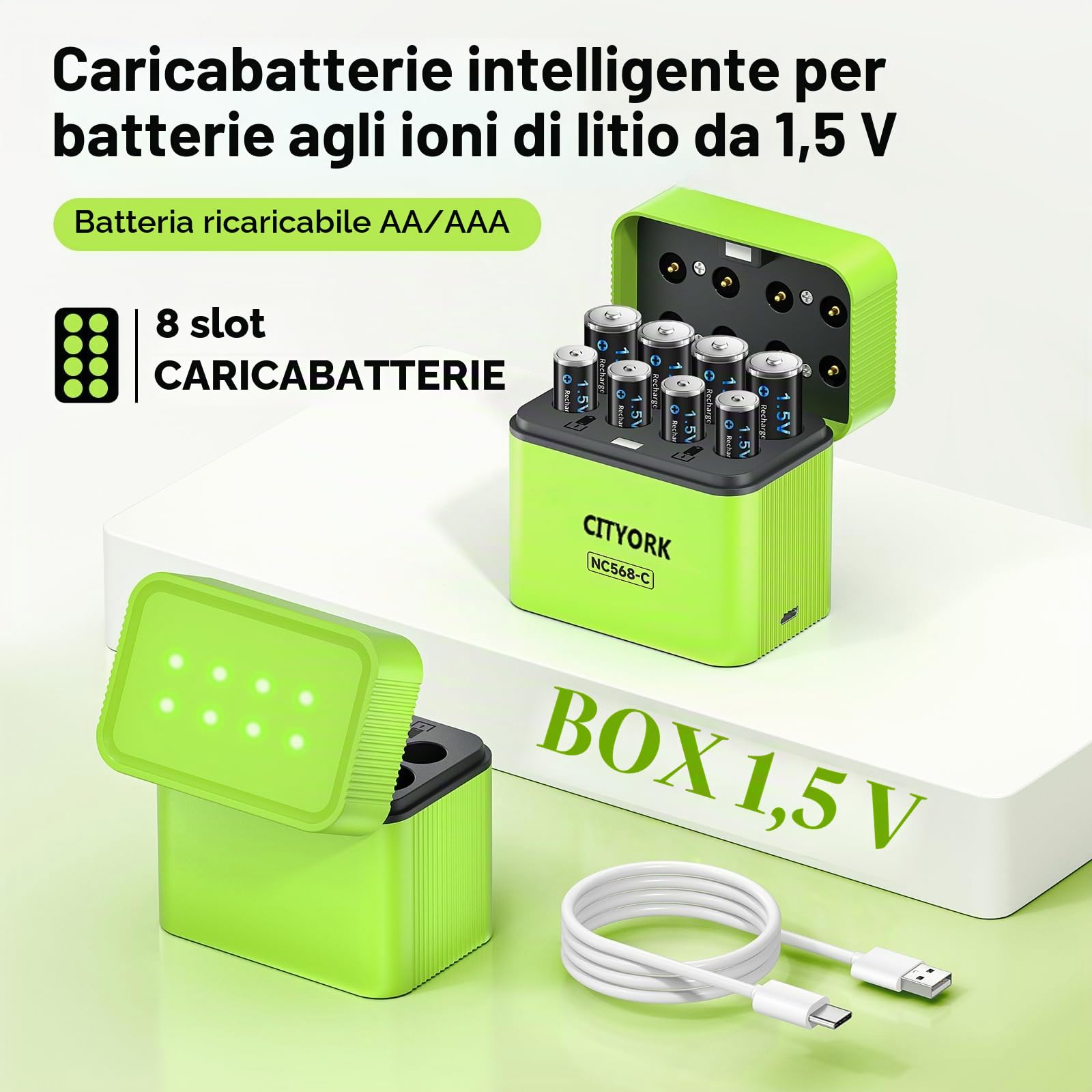 CITYORK 4 Batterie Ricaricabili AAA 1.5V 1200mWh Con Caricatore USB-C – 1600 Cicli, Caricabatterie Incluso