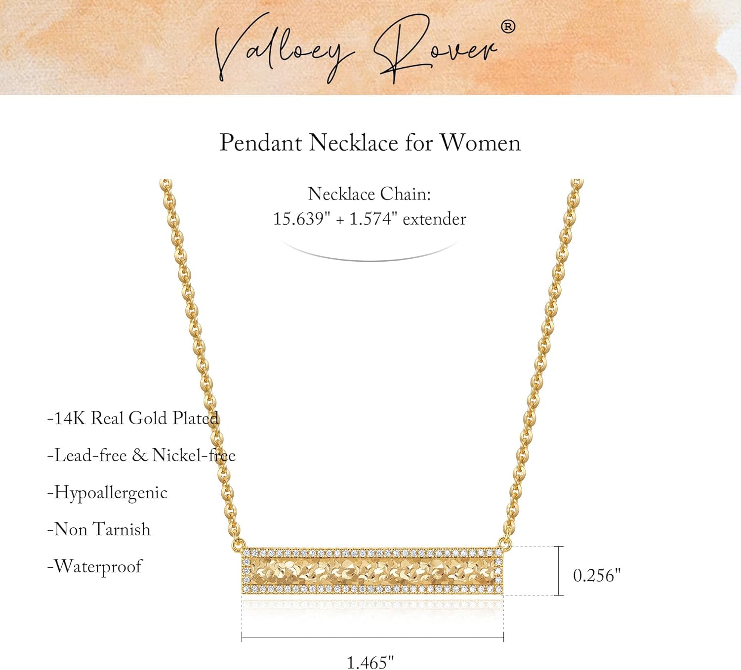 Valloey Rover Gold Pendant Necklaces for Women-Charm 14K Gold Plated Cubic Zirconia Dainty Long Bar Pendant Necklace Jewelry Gifts for Women - Image 5