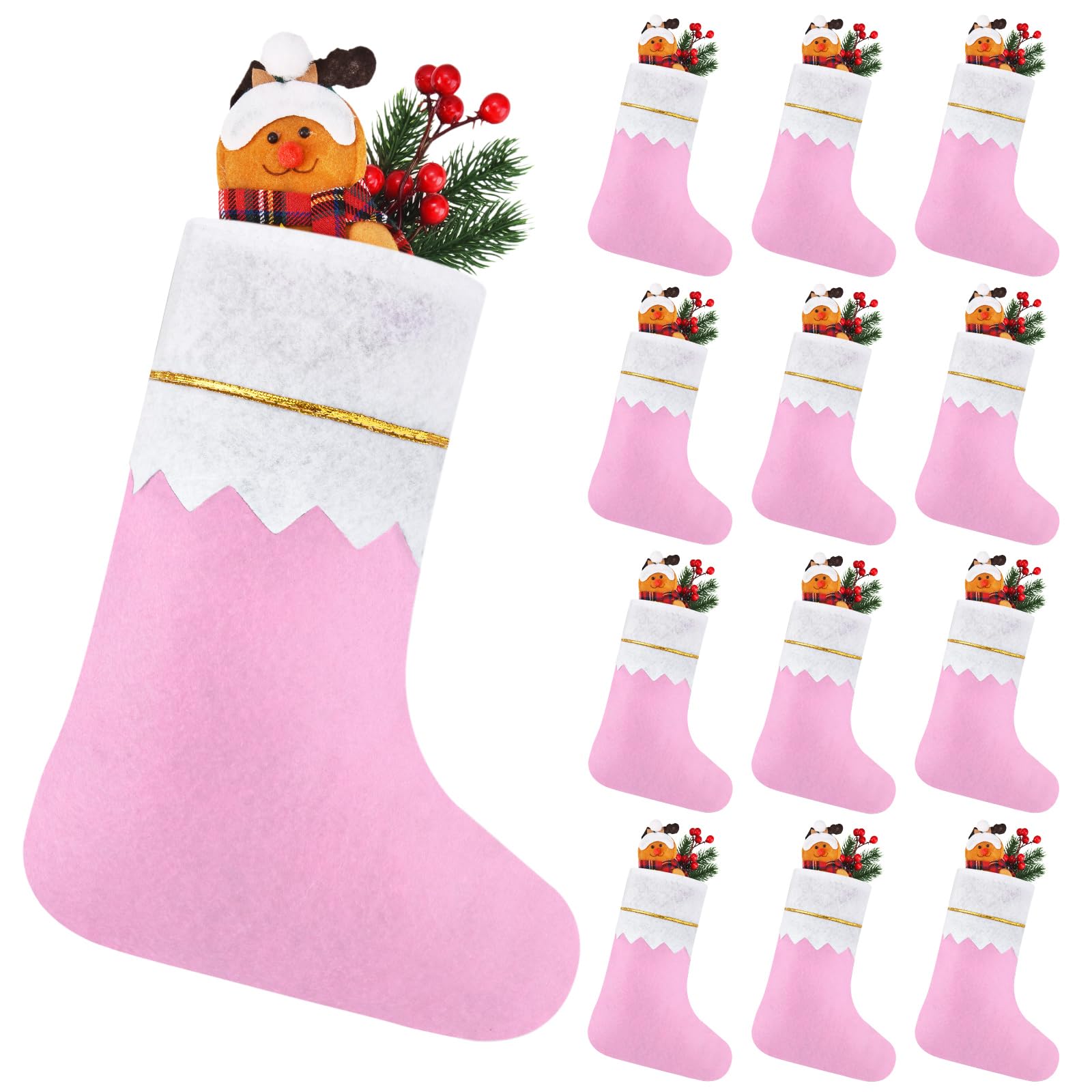 Chaussettes de Noël en feutre rose lot de 12 grands sacs suspendre déco sans pli