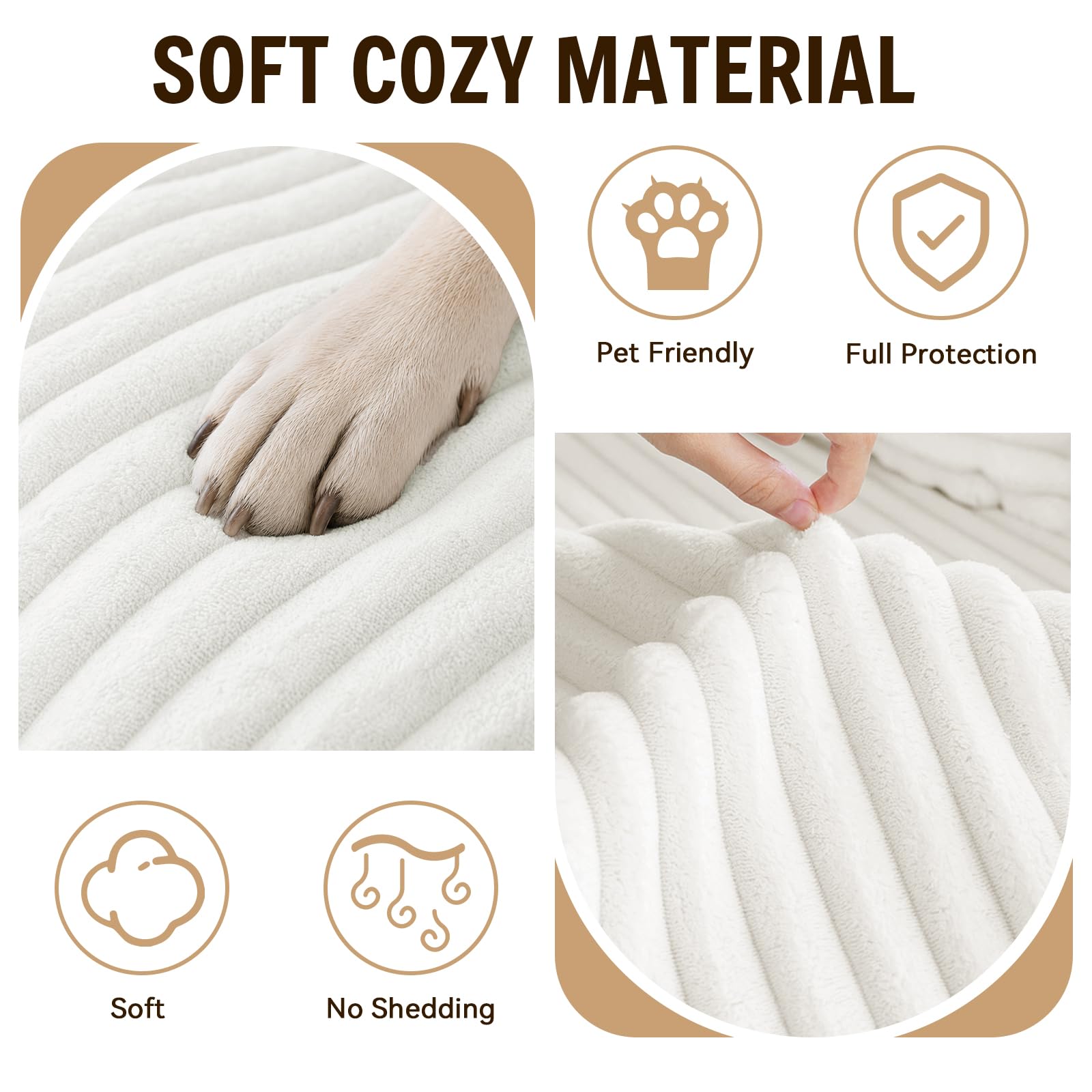 Royhom Sofa Überzug Wasserdicht, Sofabezug L Form, Plüsch Couch Überzug | Neue Universelle Sofaschoner, Superweiche SofaÜberwurf für Wohnzimmer (Weiß, 90x160cm+90x180cm)
