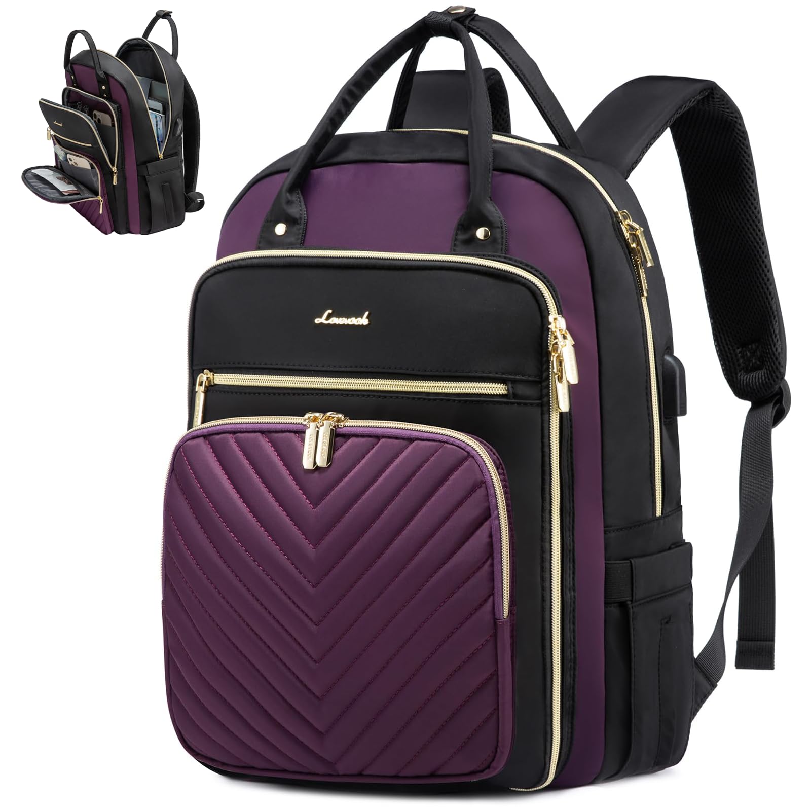 LOVEVOOK Laptop Backpack for Women, Water Resistant Travel Work Backpacks Purse Stylish Business Teacher Nurse Computer Bag with USB Charging Port,