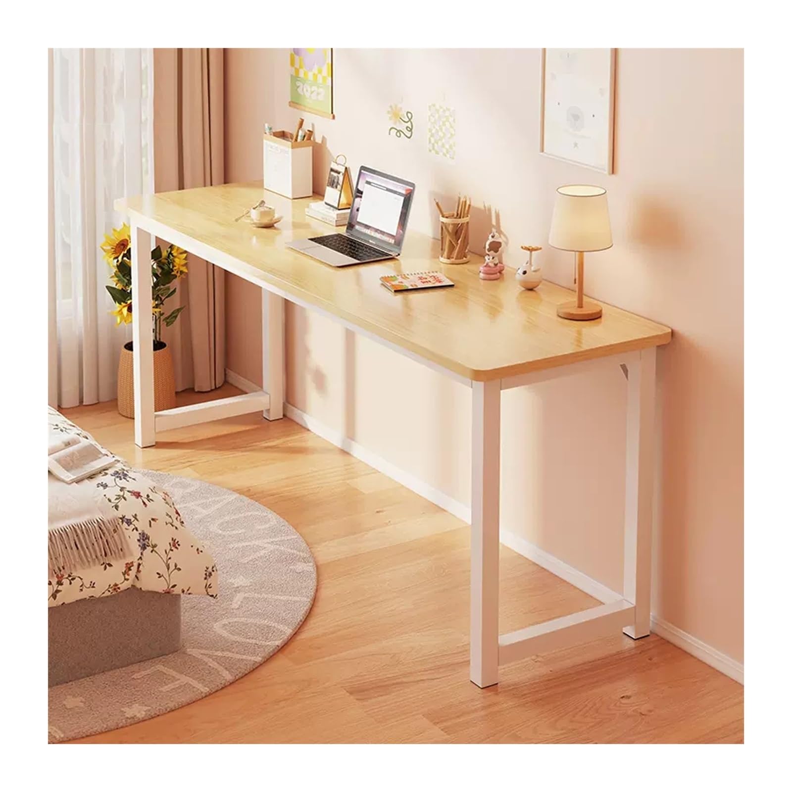 TIQLAB Scrivania Per Computer 119,4x61 Cm, Bianca, Con Gambe A T In Metallo, Design Moderno, Per Ufficio, Studio E Gaming, Facile Da Montare