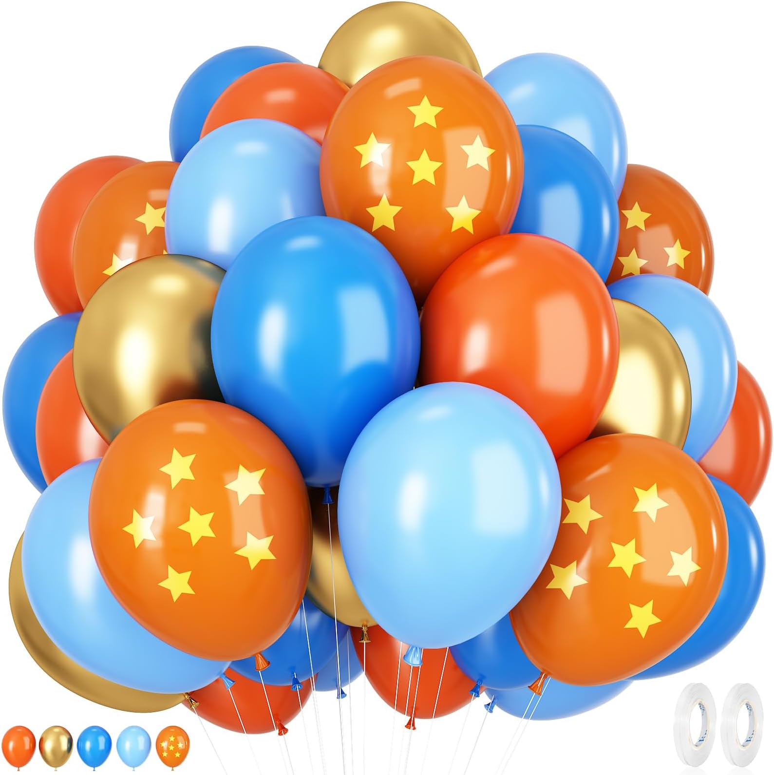 Blue and Orange Balloons, 12 Inches 50 Pcs Blue Metallic Gold Orange Latex Balloon, Cartoon Anime Dragon Party Balloon for Kids Video Game Cartoon Ball Birthday Baby Shower Party Decor