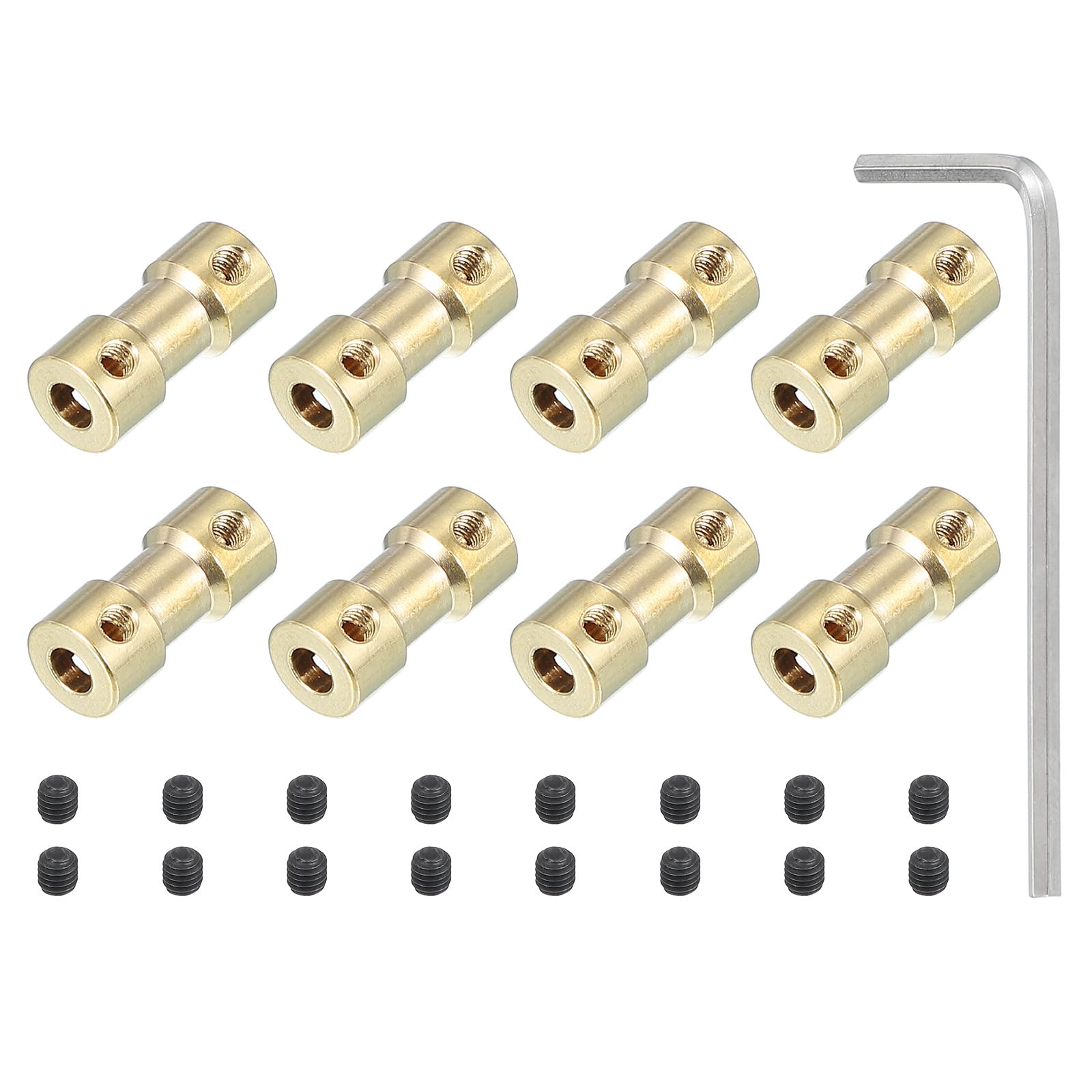 PATIKIL Przegub sprzęgła z wałem mosiężnym 2 mm do 4 mm, 8 sztuk łączników wału silnika, przedłużacz wału silnika, sztywny adapter, przegub transmisyjny ze śrubami do wału opon samochodowych RC