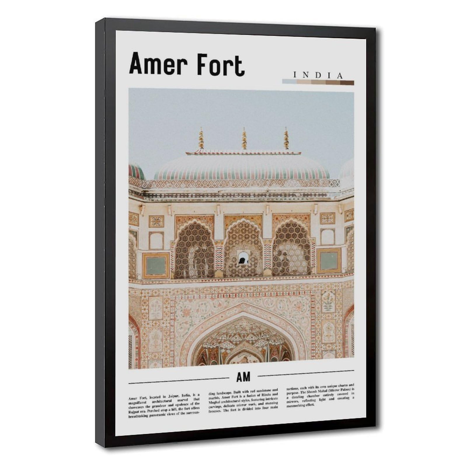 Wcyb Black Frame Amer Fort India Scenery Travel Posters Prints Canvas Deco Paintings Wall Art Hangable Frame 24" L X 36" W