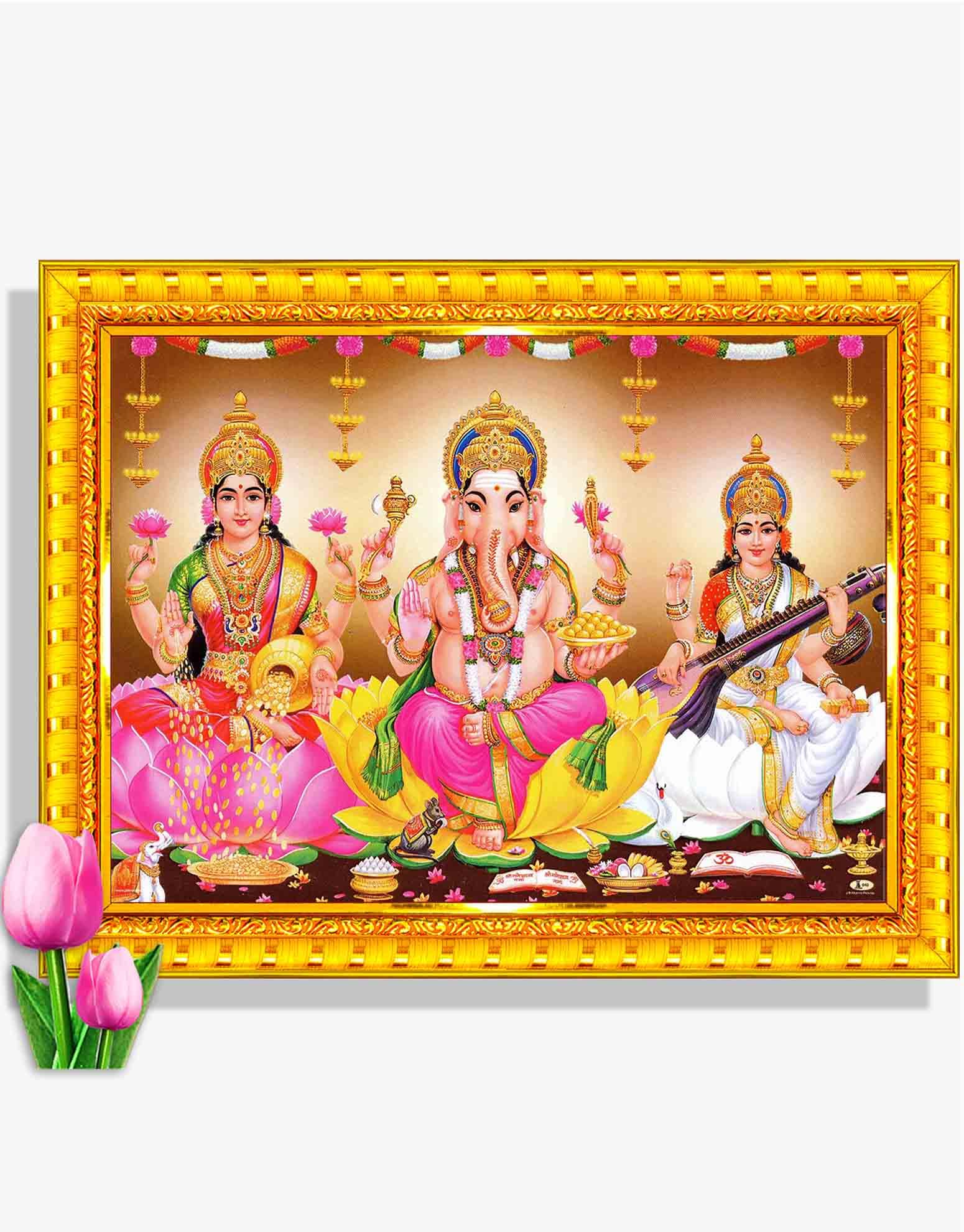 Pavan Photo Laminations Lakshmi Devi Ganesha Saraswati Ganesh Hanging Wall Painting Framed Home Decor (Wood,Matte,Gold,Big Size,10 x 12 Inch) R1390M (B0BX4R687W) Amazon Price History, Amazon Price Tracker