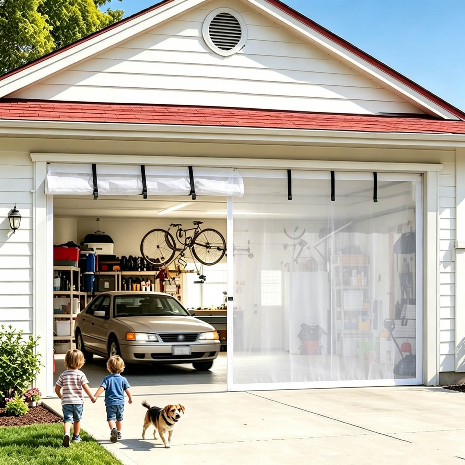 Moustiquaire magnétique de garage en maille très résistante à fixation élargie