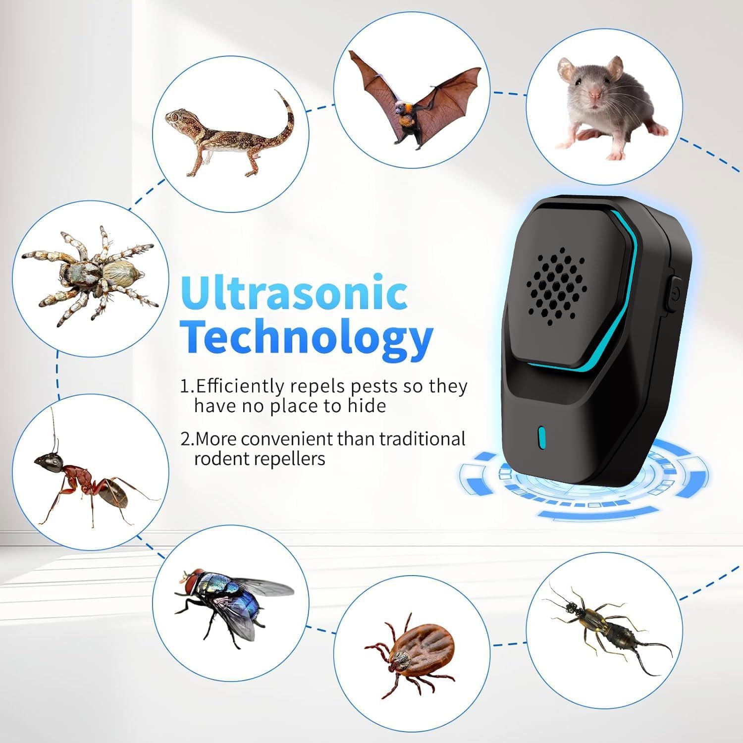 répulsif pour moustiques, Anti-moustiques à ultrasons,Souris, Fourmis, Mouches, araignées, cafards, 100% Professionnel et Efficace, répulsif à ultrasons électromagnétique Efficace (Paquet de 4)
