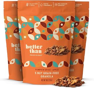 Better Than Provisions 5 Nut Grain-Free Granola, Keto Food, 3 Pack of Pumpkin Spice Apple, with Almonds, Macadamia Nuts, Walnuts, Hazelnuts, Pecans, Pumpkin Seeds, Coconut, Spices, Healthy Snacks (9oz) (3 Count)