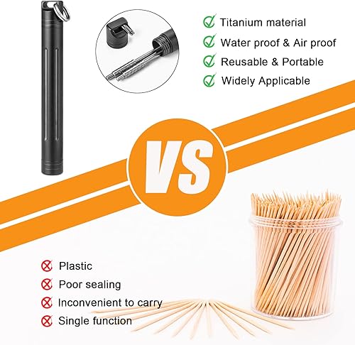 Miniatura 2 de TISUR Soporte para palillos de dientes de titanio, portátil, impermeable, de metal, con llavero pequeño y mini cepillo de limpieza (negro, 2