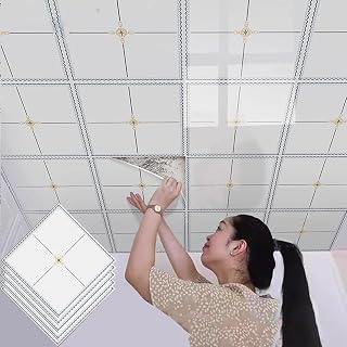 30×30 Cm PVC Foam Ceiling Panels Coving, Drop Tiles Peel and Stick, Ceiling Covers Cracks & Stains for Bathroom Bedroom Office Kitchen(5pcs)