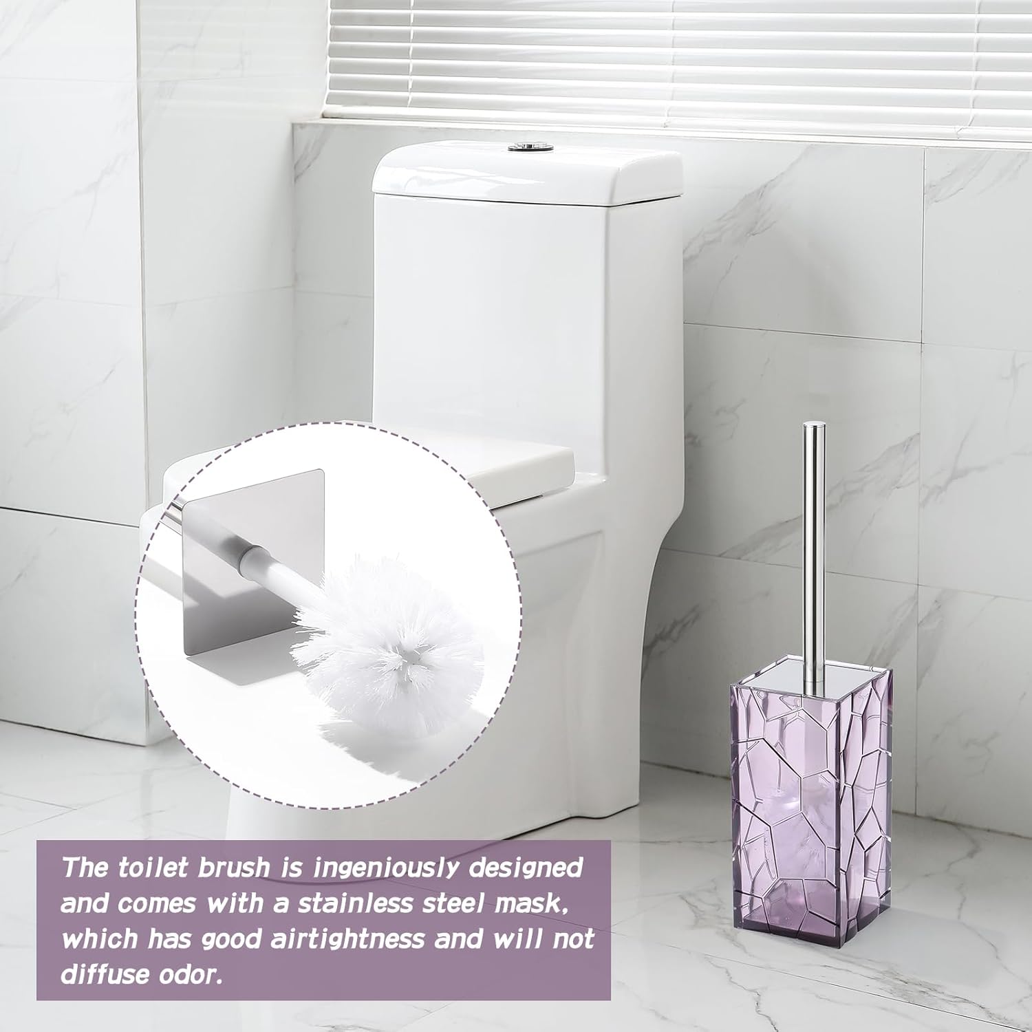 Clear Acrylic Bathroom Accessories Set - Rust-Free, Transparent Design - Includes Soap Dispenser, Toothbrush Holder, Cup, Soap Dish, and Toilet Brush 5-Piece (Lavender Purple)