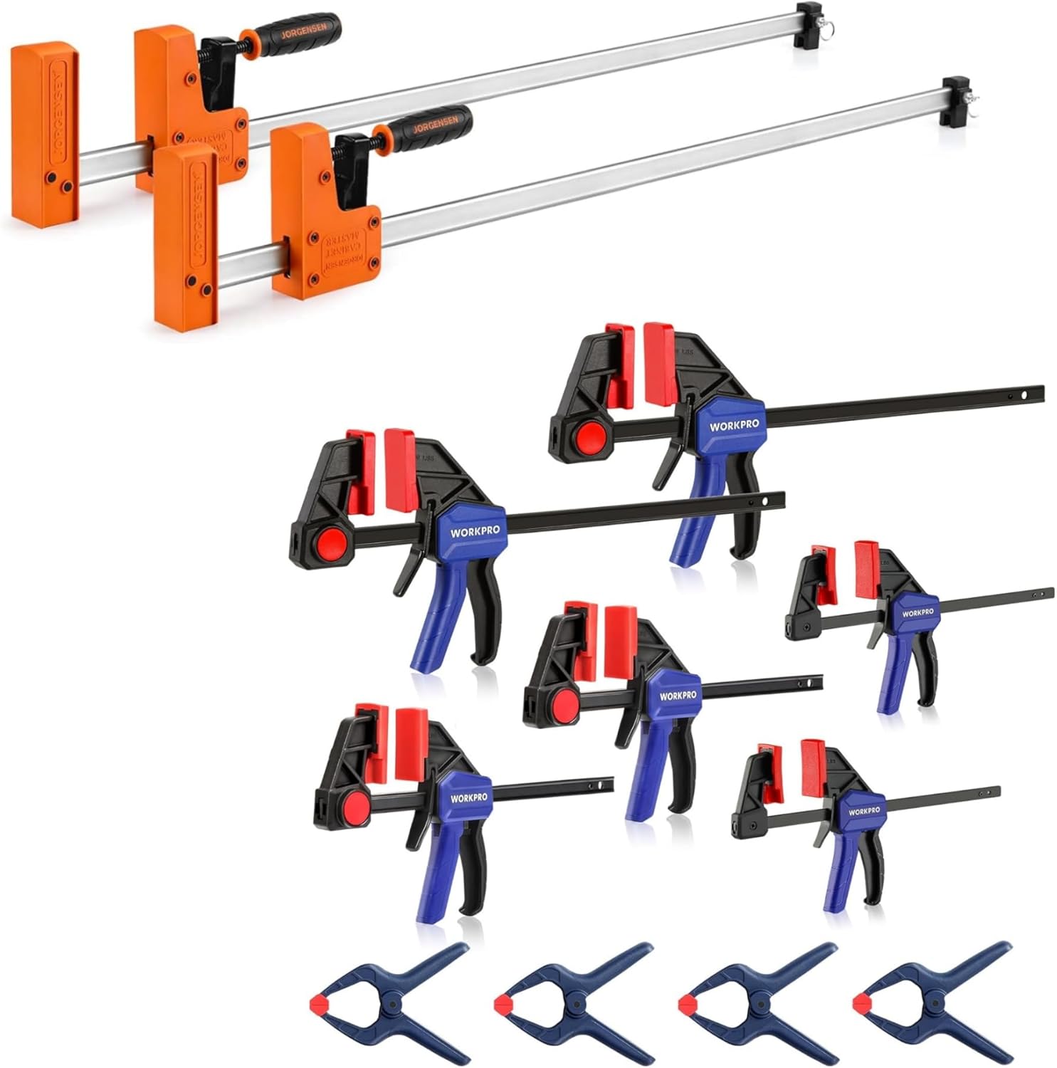Jorgensen 2-Pack 30” Bar Clamp Set and WORKPRO 6-Pack Bar Clamps & 4-Pack Spring Clamps