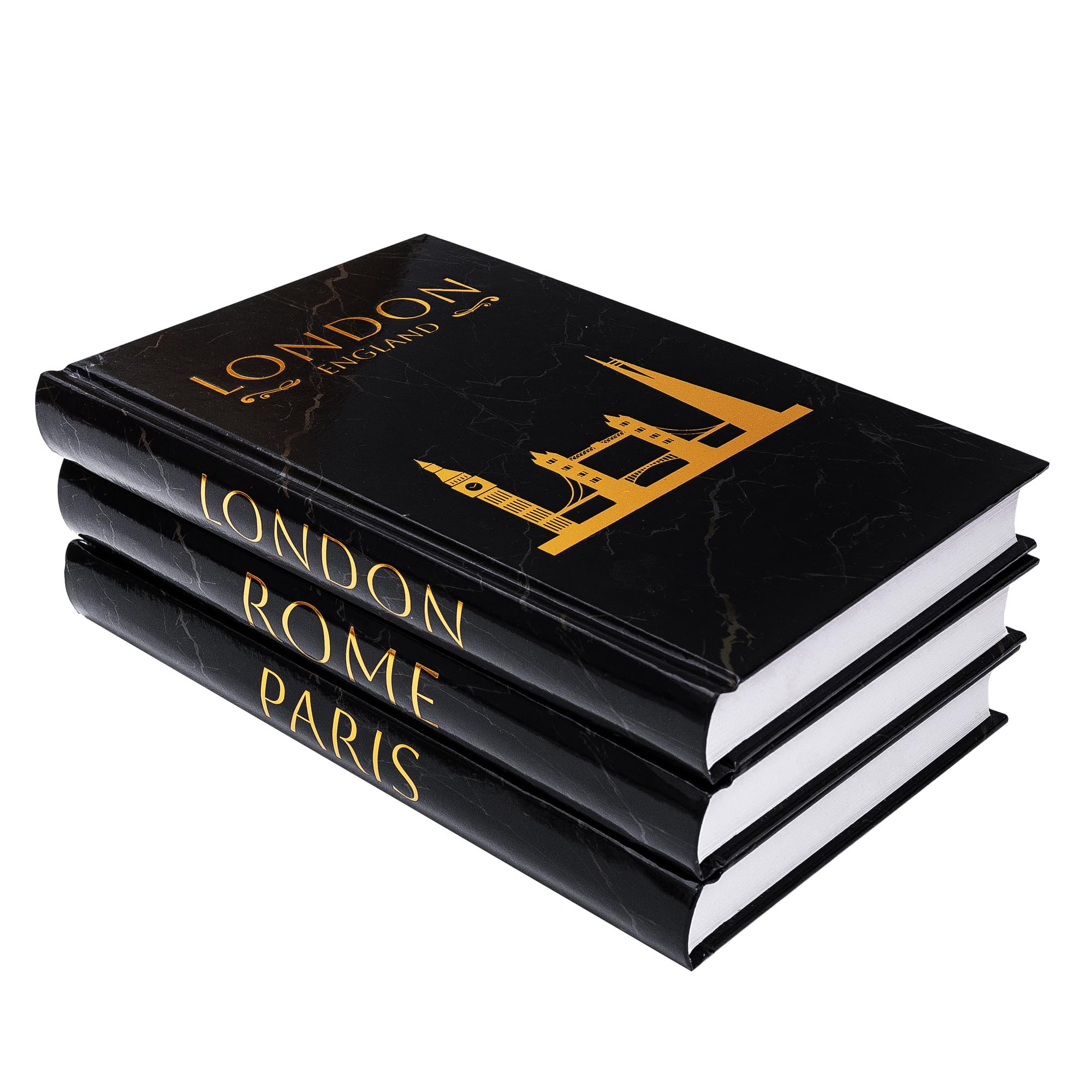 Travel-Themed Hardcover Fake Books for Decoration - Home Decor Faux Book Stack with Gold Foil Stamping - Minimalist Decorative Books for Coffee Table, Bookshelf, Living Room, Entryway - Set of 3