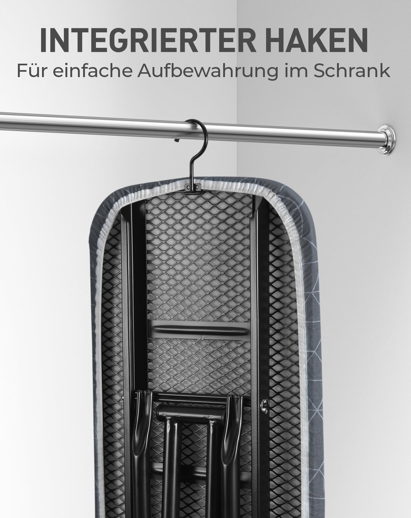 LyriFine Bügelbrett mit Bügeleisenablage, 2-in-1 Bügeltisch für Dampfbügeln & klassisches Bügeln, hitzebeständige Auflage, klappbar mit Haken, Stabiler Stahl, Bügelbrett für Dampfbügelstation, grau