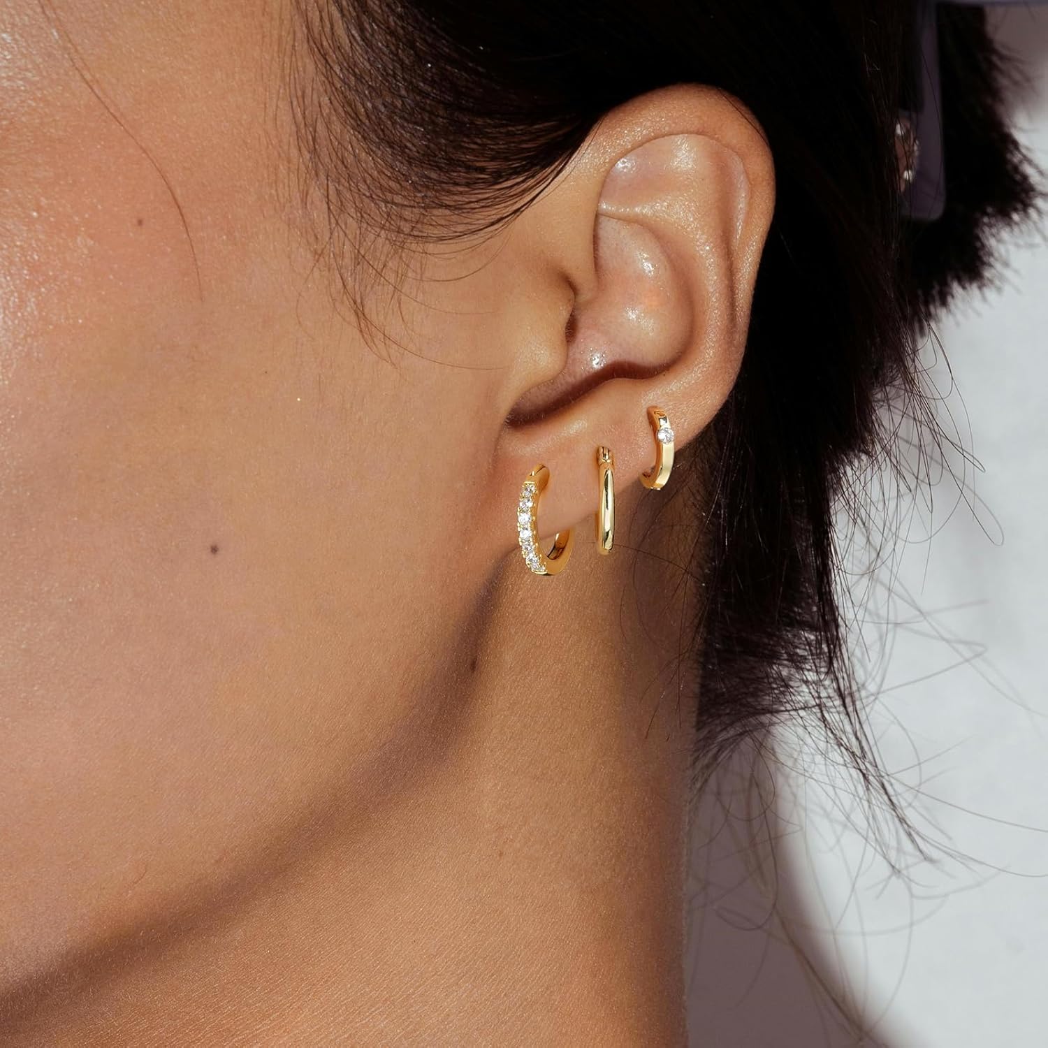 Gold Huggie Earrings for Women,Hypoallergenic Dainty Trendy Small Cute Earring Stacks for Sensitive Ears CZ Diamond Lightweight Jewelry Set - Image 3
