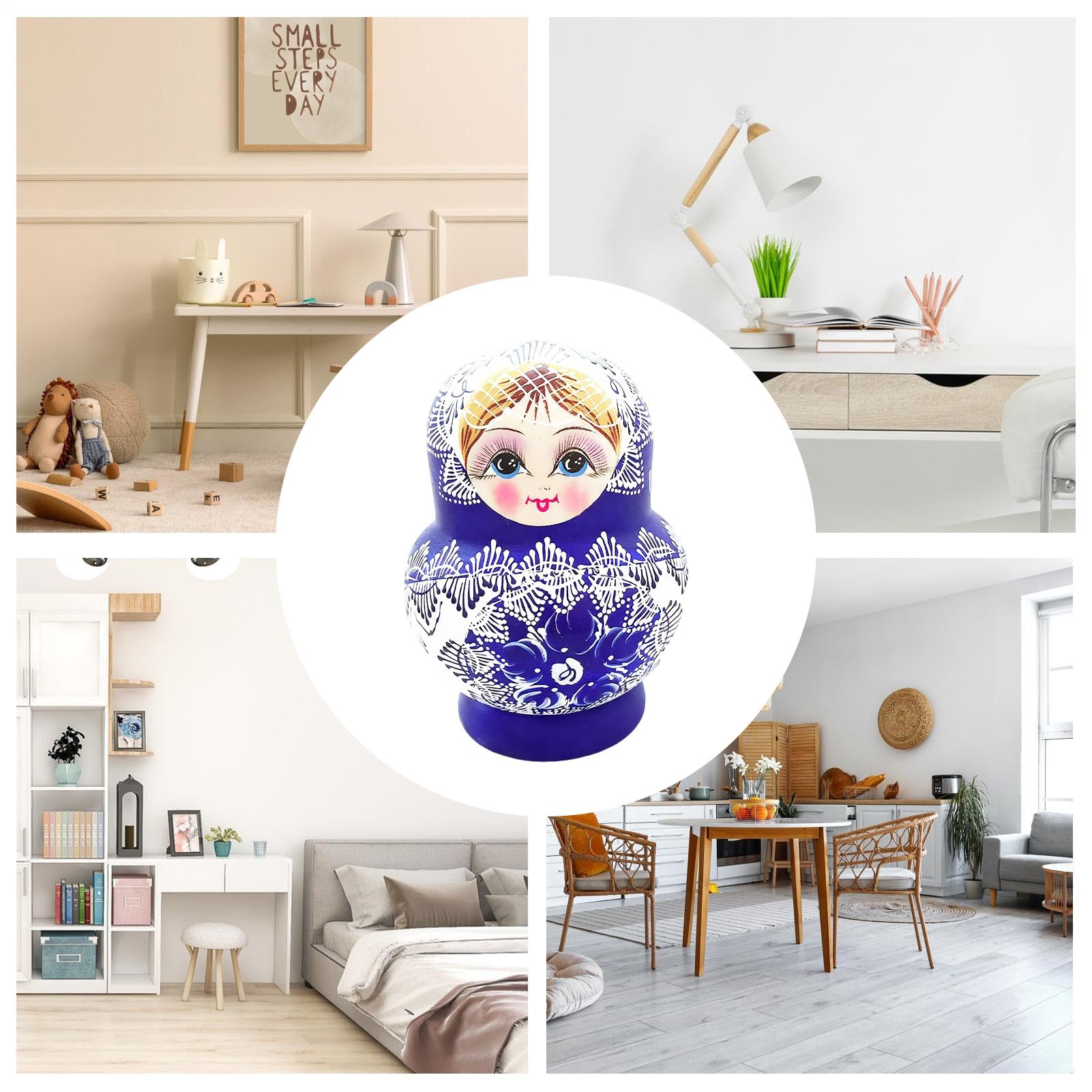 Muñecas Rusas para Adultos - 10 Piezas Madera Azul Y Porcelana Decoración De Escritorio | Muñecas Apilables Tradicionales | Para Niños, Adolescentes, Adultos, Coleccionistas, Cumpleaños, Fiestas,