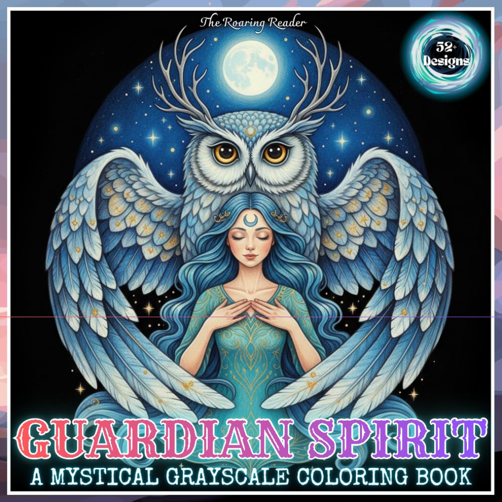 Guardian Spirits A Mystical Grayscale Coloring Book: Featuring 52 Enchanting Fantasy Designs of Celestial Beings, Forest Spirits, Ocean Guardians, and ... - Black Background makes your colors POP!)