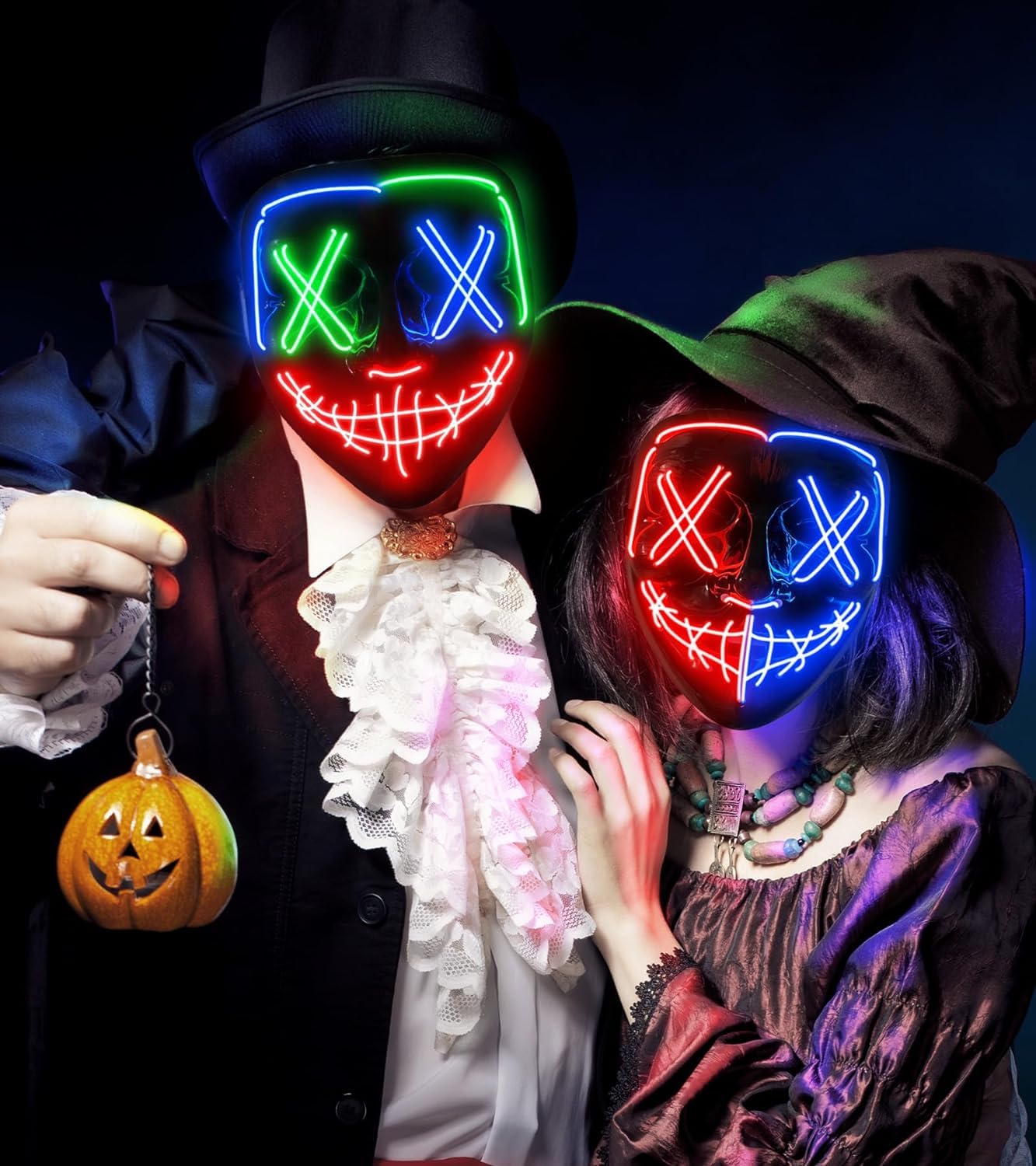 AnanBros - Maschera per Halloween, con luci a LED, maschera, per Halloween, 3 modalità di illuminazione, per cosplay e feste