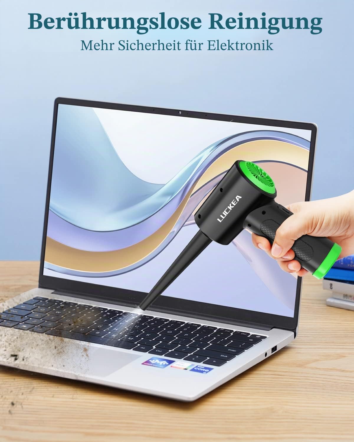 Elektrische Staubgebläse Druckluftspray für PC Reinigungsset - LUCKEA 3-Gang Air Duster Luftdruckspray mit LED-Licht, Tastatur Reinigung Druckluft Luftspray für Laptop, Sofa, Auto, Bürogeräte