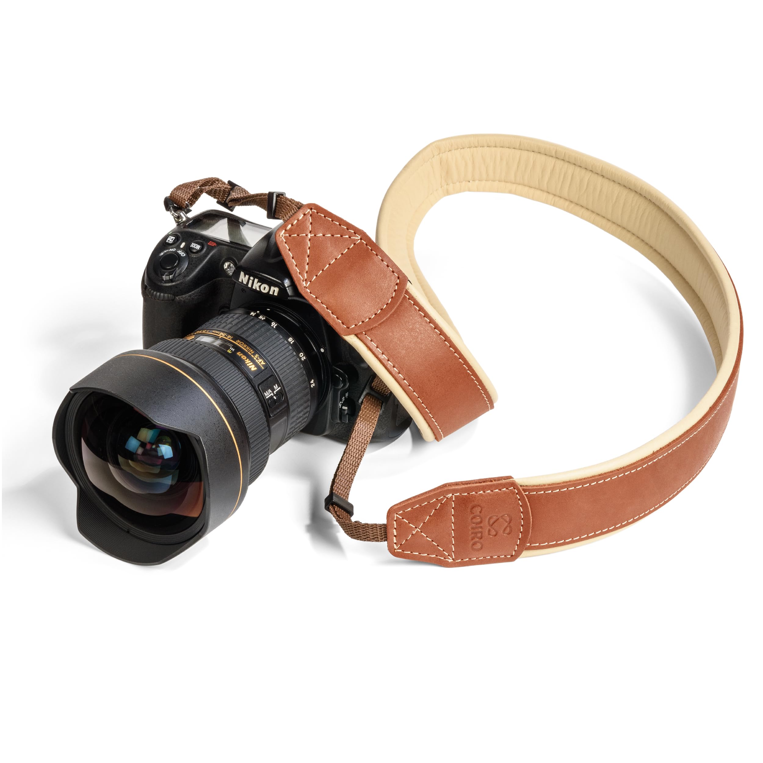 C Coiro Padded Genuine Leather Camera Strap, Shoulder Strap or Neck Strap for DSLR/SLR, Tan