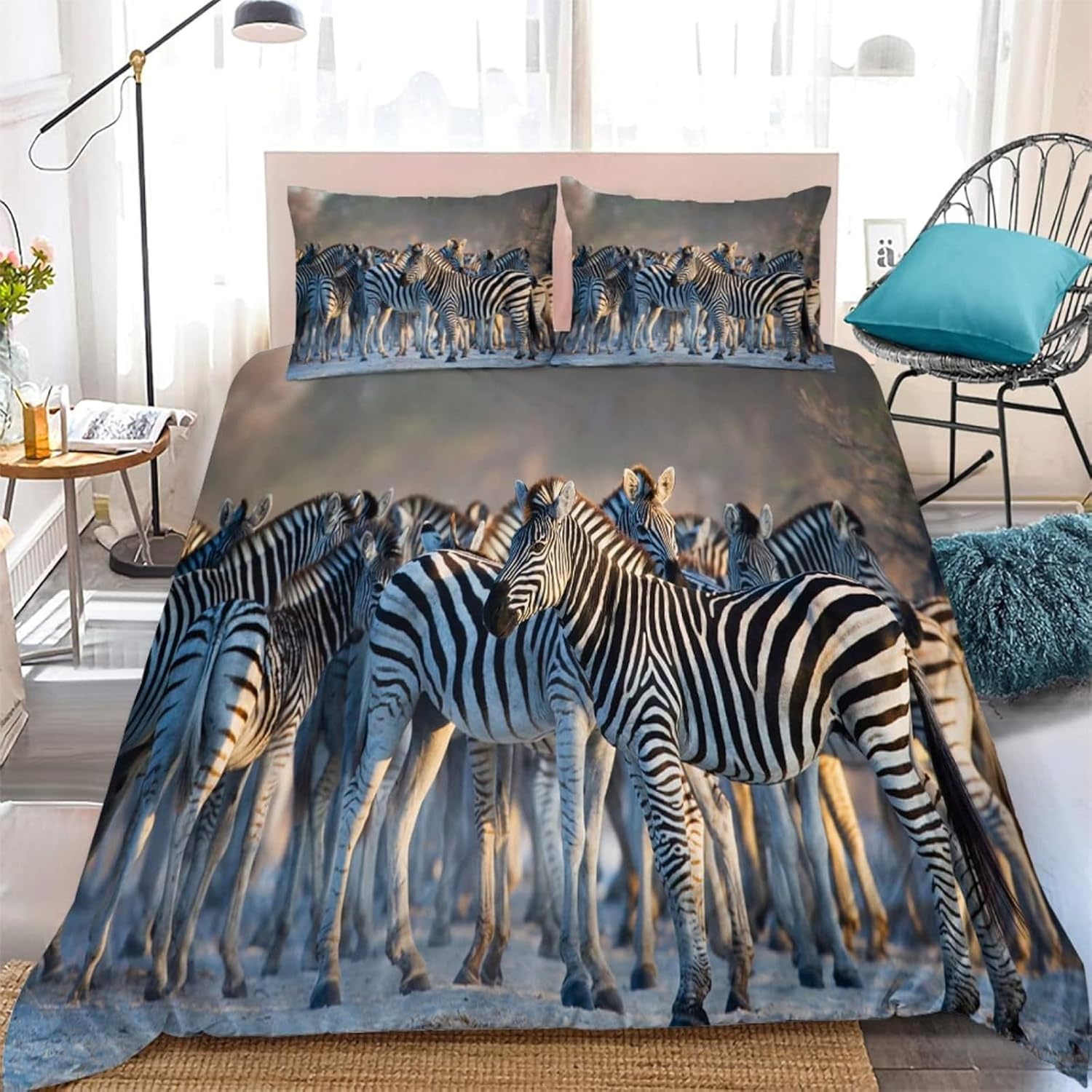 Funda Nordica Cama 105 Juvenil Cebra Funda Edredon 200x200 Animales Salvajes 3D Fundas de Edredón Microfibra Suave Ropa de Cama de 3 Piezas con Cremallera y 2 Fundas de Almohada K-1461