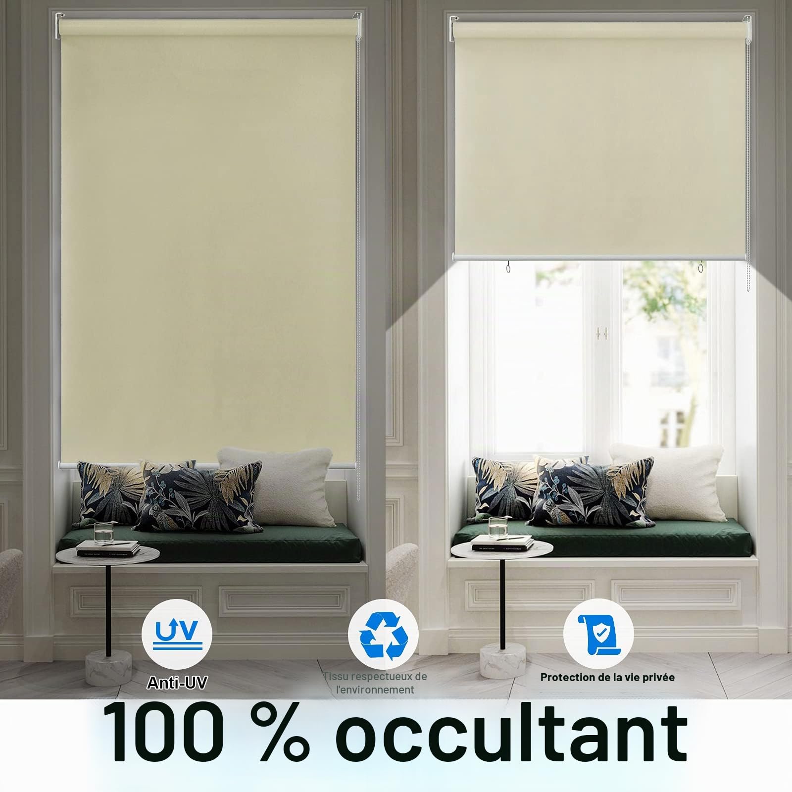 UISEBRT Store extérieur vertical, pare-soleil, protection UV, convient au balcon, 140 x 240 cm, beige