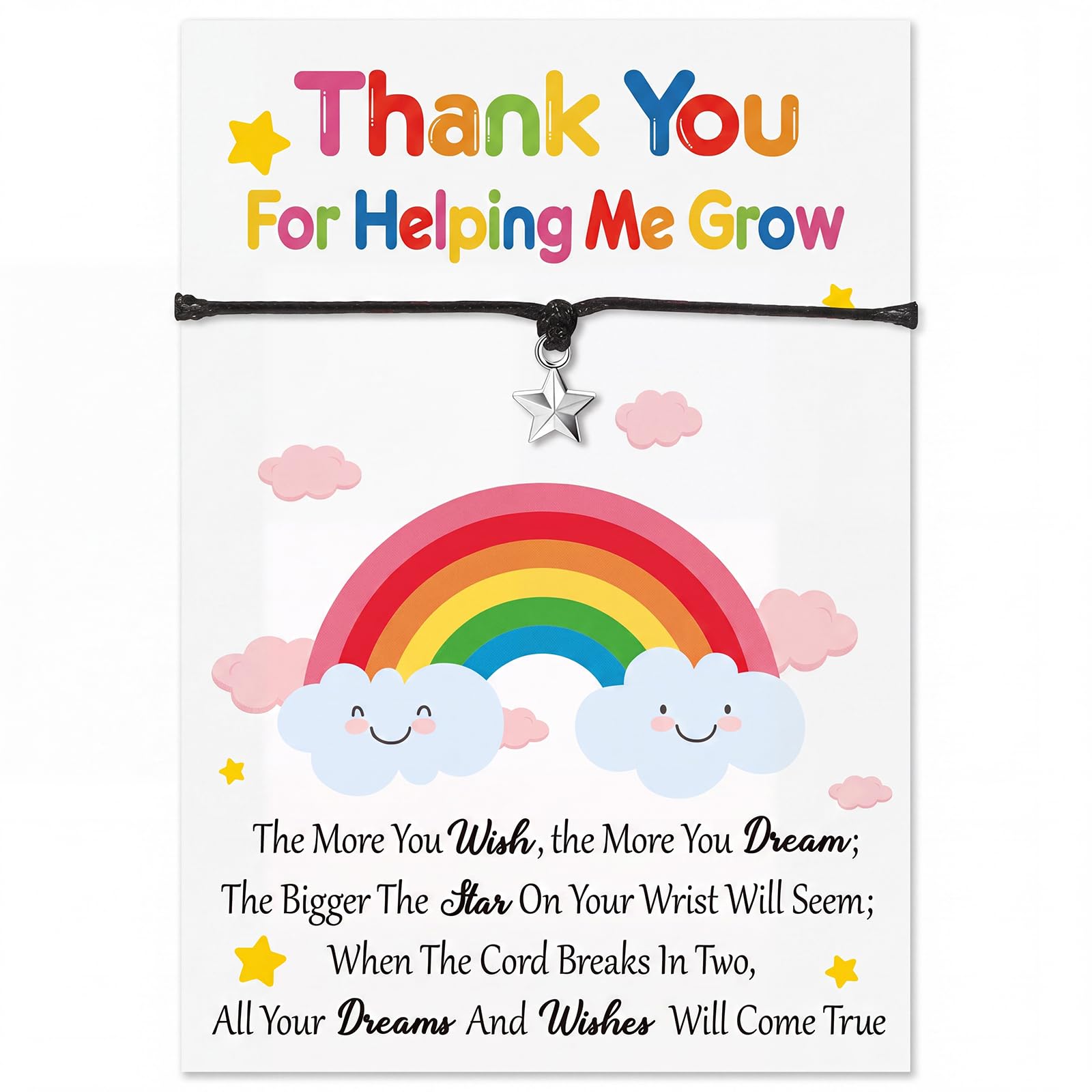 Faccito 6 Pcs Thank You Teacher Gift Thank You String Bracelet Card Appreciation Gifts Teacher's Day Gifts Graduation for Women Men Teacher Assistant Birthday(Classic Style)