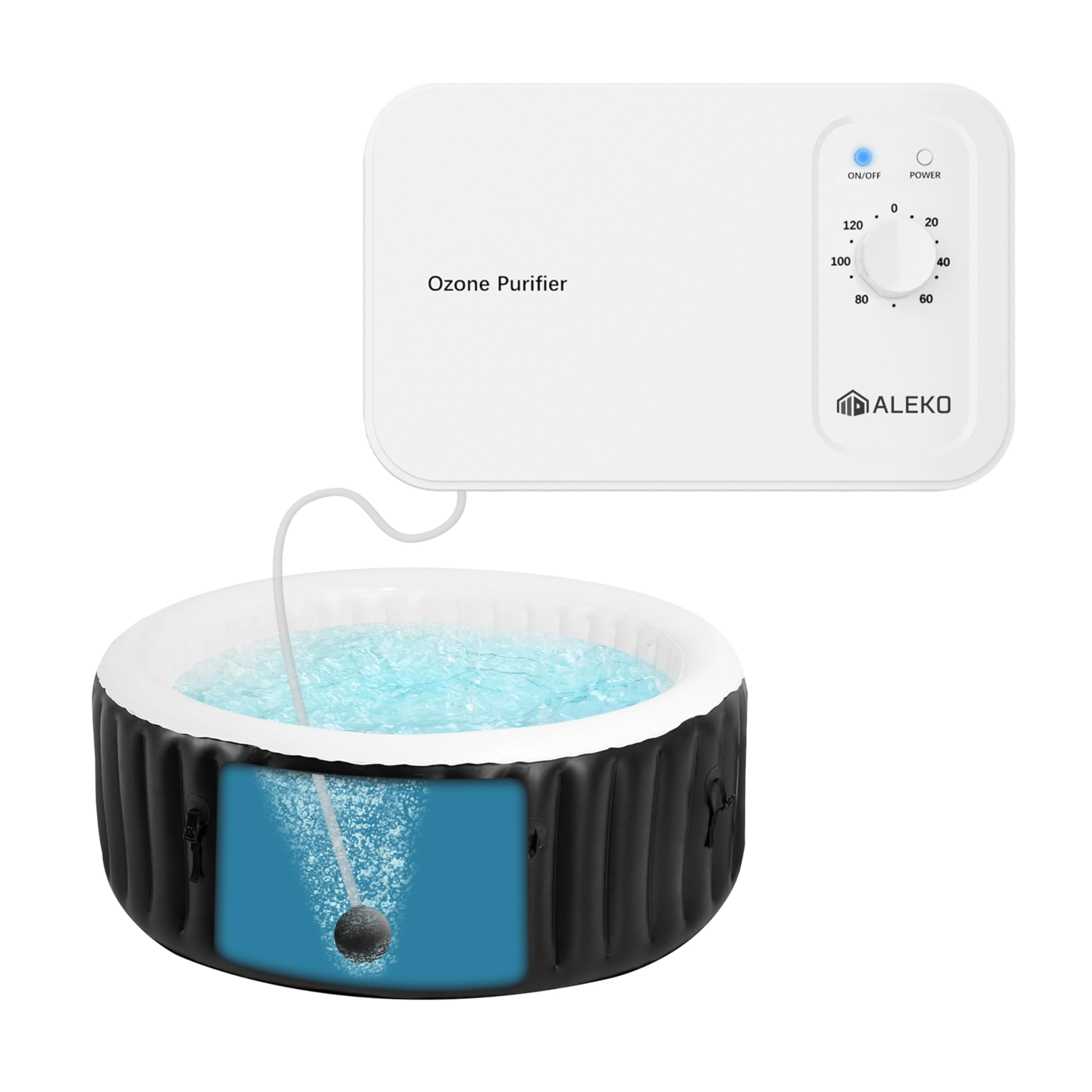 Purificateur d'ozone pour jacuzzi et plongeons froids – Système d'assainissement de l'eau sans produits chimiques avec pierres d'air et tubes – Aide à réduire les bactéries et les changements d'eau