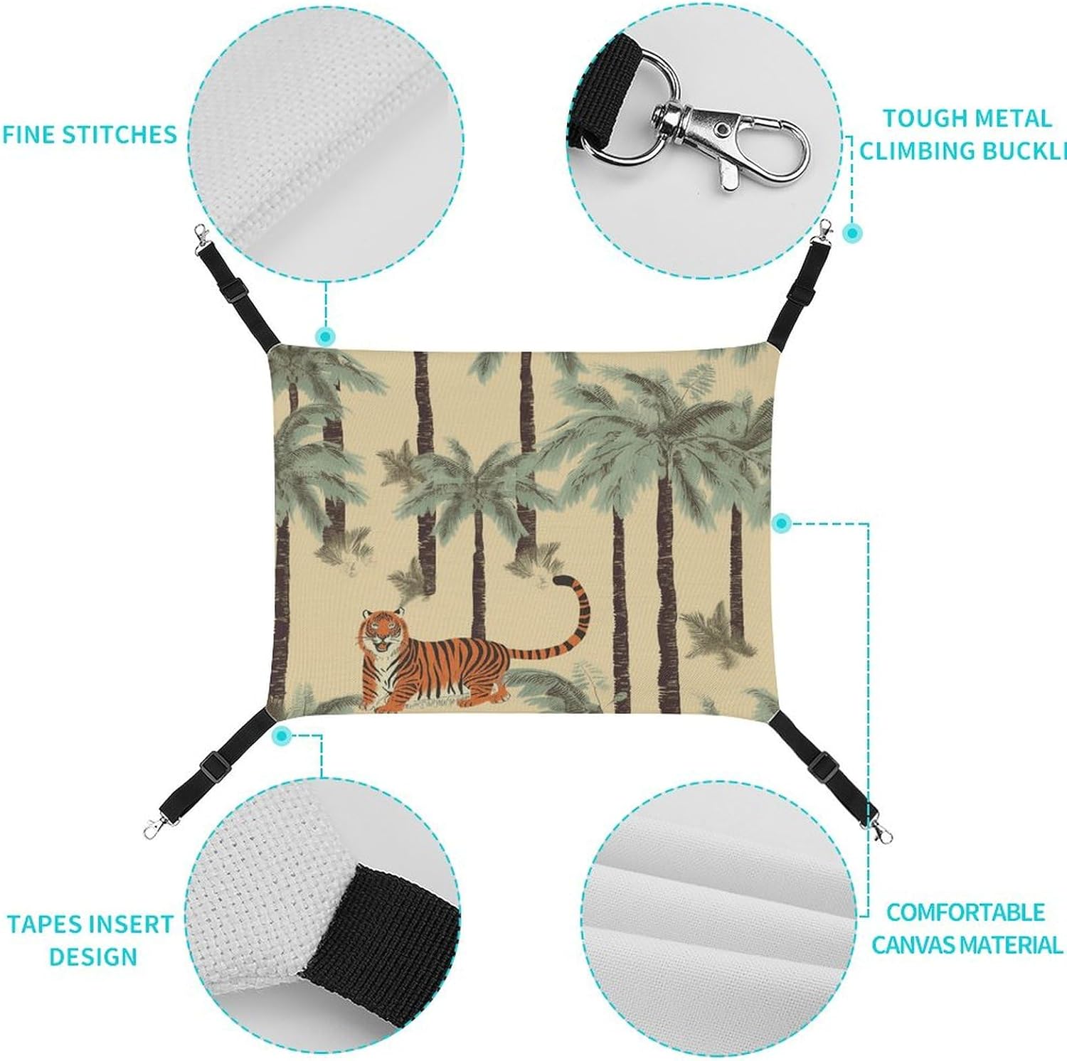 review Hanging Pet Hammock, Palm Trees and Tigers Printed Soft Breathable Pet Hammock with Adjustable Straps and Metal Hooks for Cats Small Dogs Rabbits Sugar Gliders