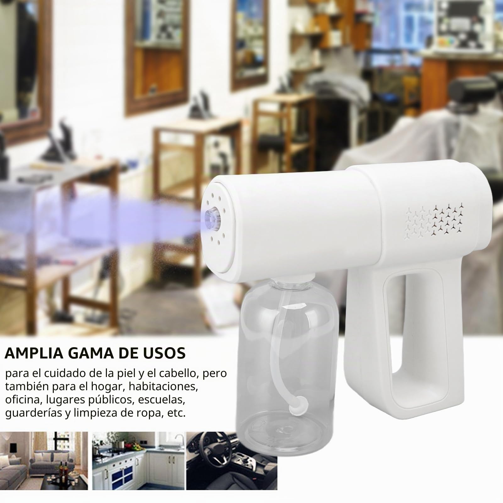 Nano Spray Gun 380ml Pulverizador Hidratante para el Cabello Pulverizador de de Peluquería Recargable Inalámbrico para Peluquería en Casa (Blanco)