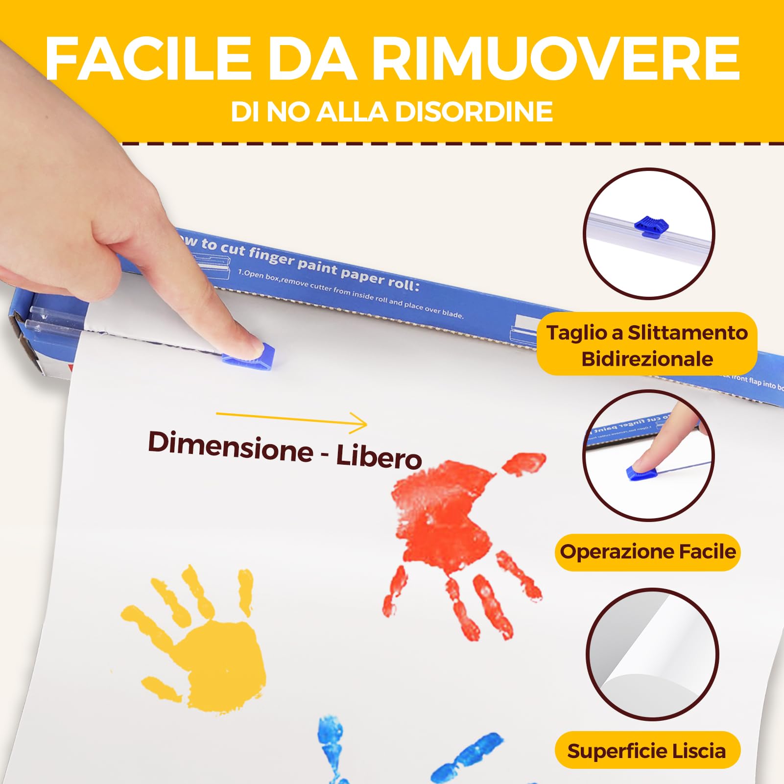 Funto Rotolo di carta per pittura con le dita, 12''x400'', senza dimensioni, bianco, carta da pittura grande per bambini piccoli, carta artistica per bambini, carta per dipingere, facile da tagliare