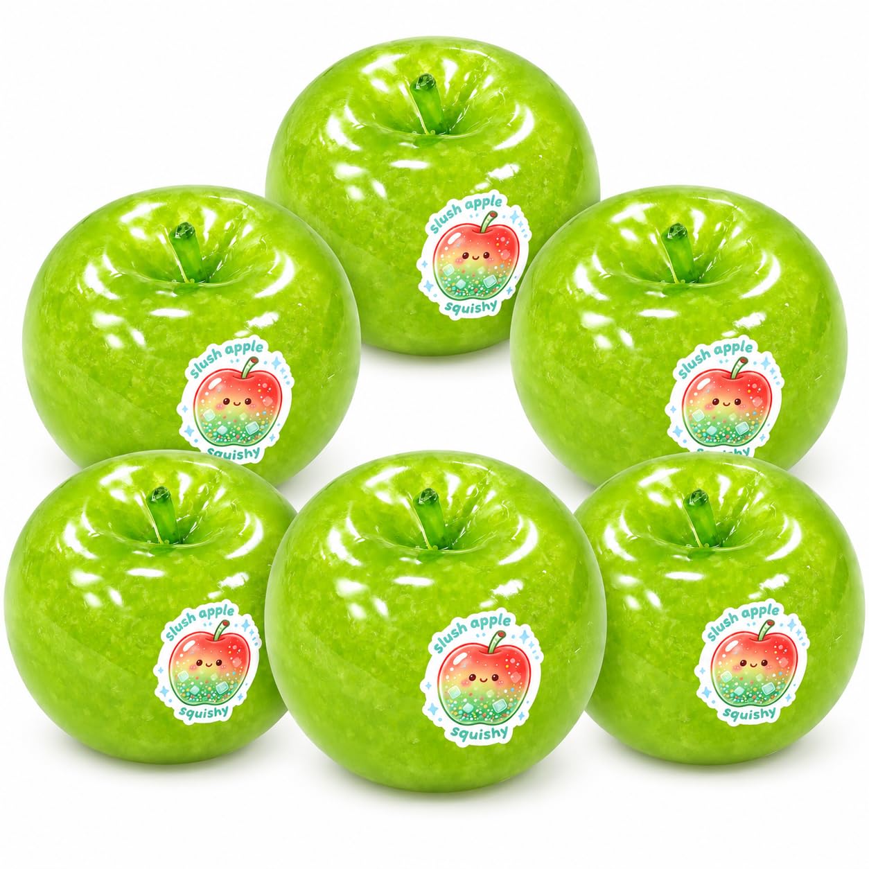 Slushy Apple Squishy – 4-Pack Set with Watermelon Slushy Squishies, Potato & Transparent Fruit Ball, Soft ICY-Slush Sensory Fidget，4 Packs (6 PCS　Apple Squishy)