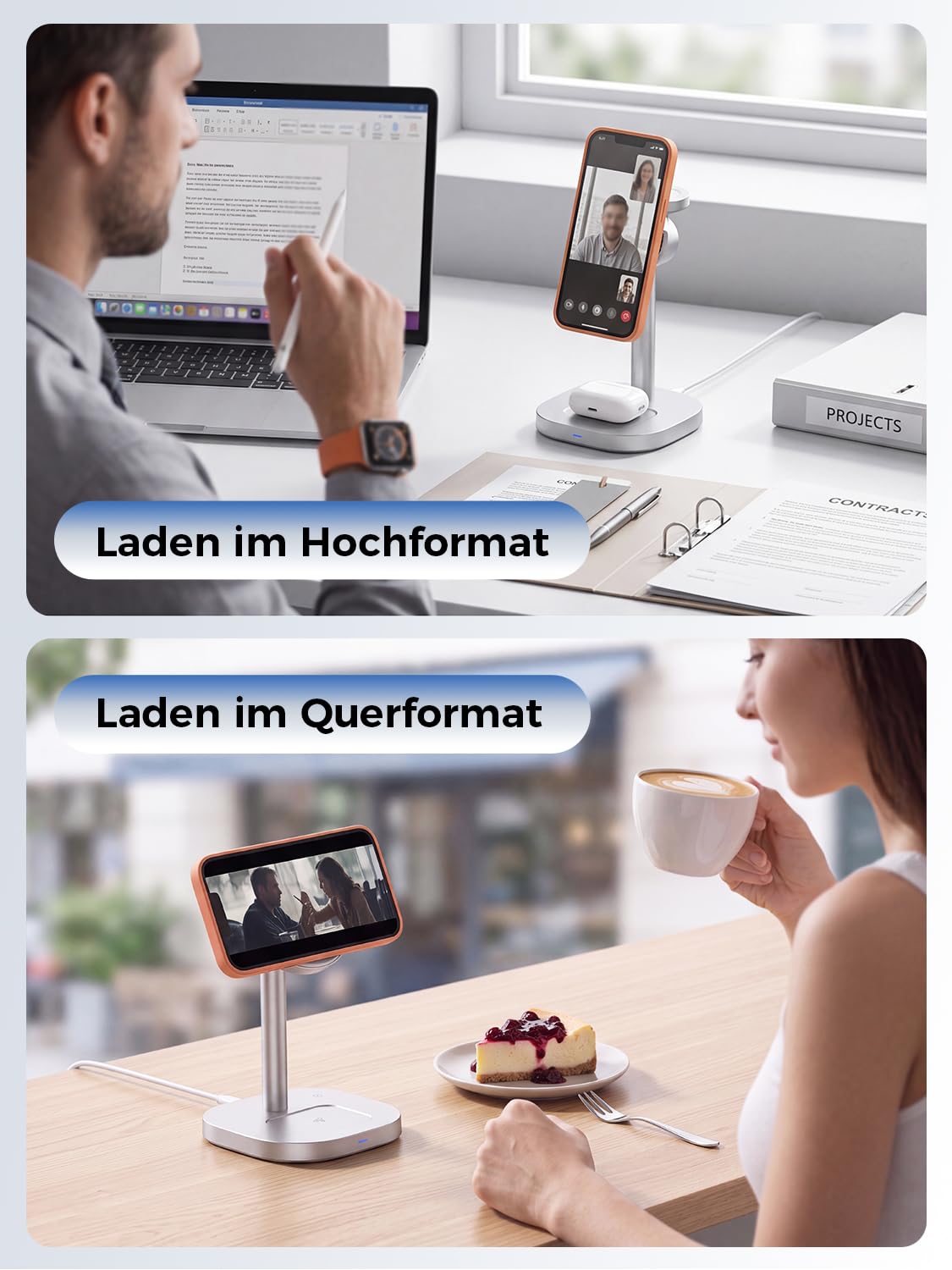 Qi2.2-25W MagSafe Ladestation, 3-in-1 kühlung tischladestation für iPhone | ladestation Apple Watch und iPhone, Wireless Charger für iPhone 17/Air, Airpods,induktive ladestation Samsung S26/S25