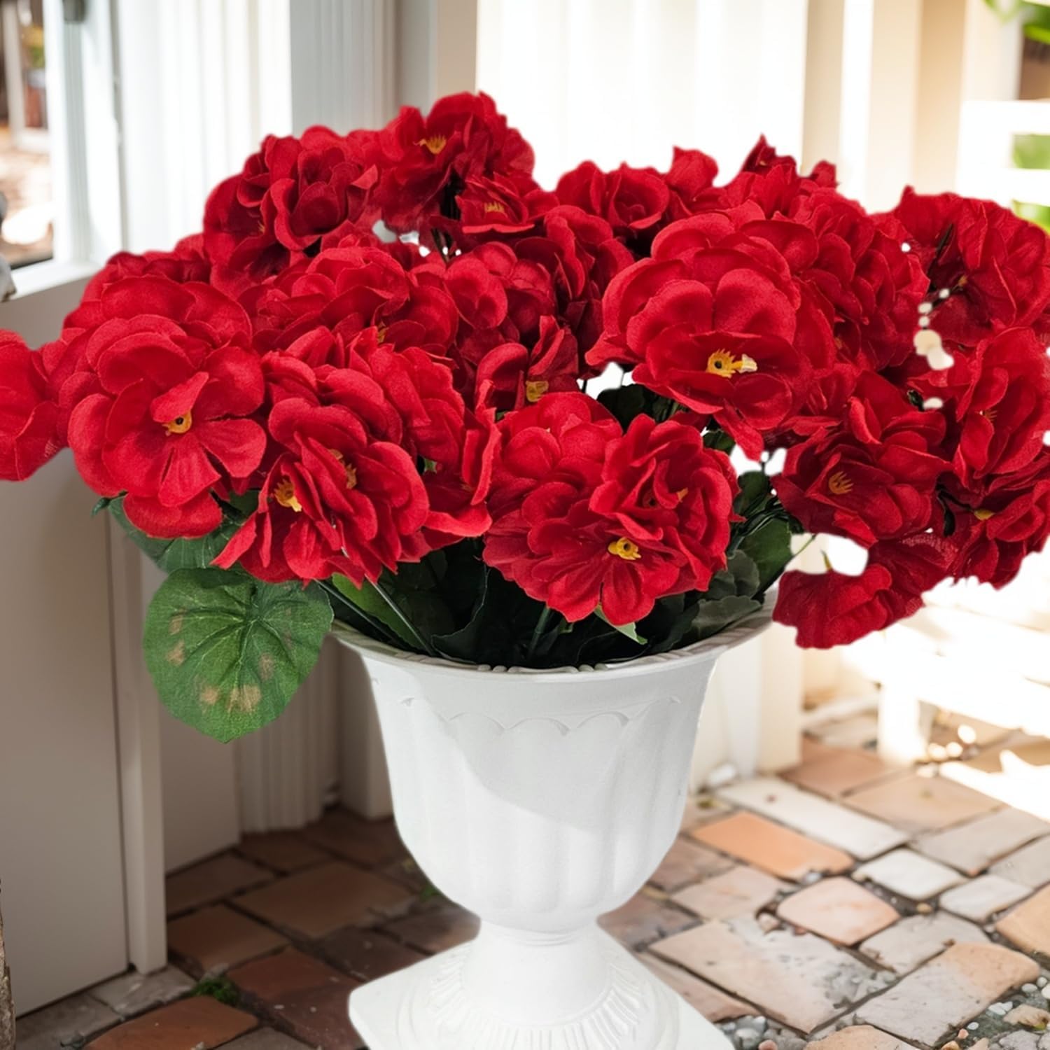 Artificial Flowers for Outdoor Spring Summer Decoration,6 Bundles Fake Silk Geraniu...