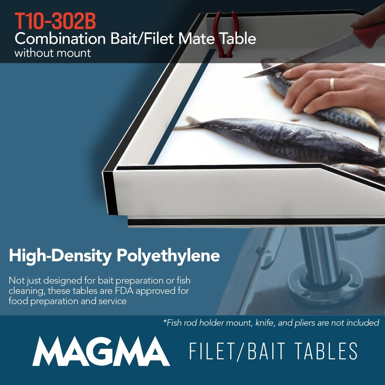 Magma T10-302B Premium UV-Stabilized HDPE Fishing Bait and Fillet / Prep Table - Food Safe, Engraved Ruler (21-Inch)