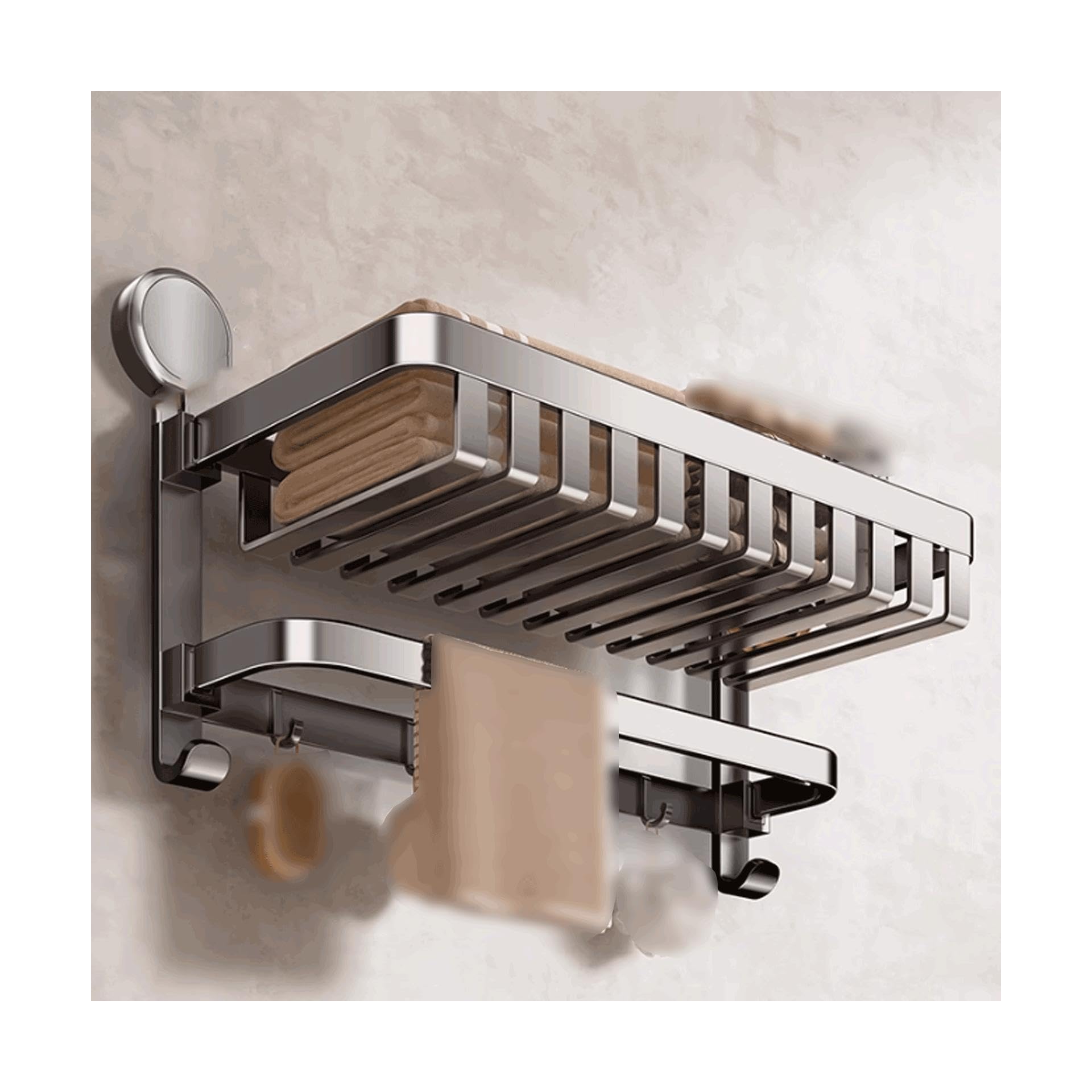 Versátil Estante de baño con Ventosa, Estante de baño montado en la Pared, Estante de baño de Aluminio, Estante de baño Plegable de Doble Capa Sólido