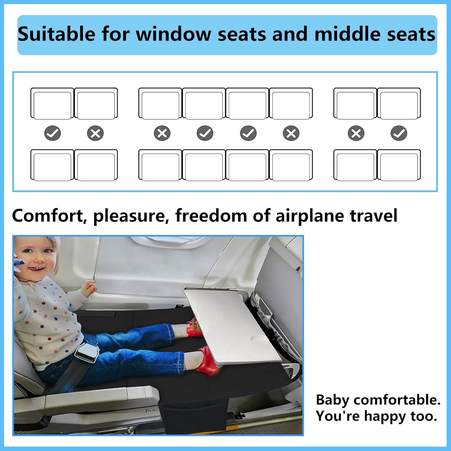 Toddler Airplane Bed & Extender for Kids, Enhances Travel Comfort (Black)