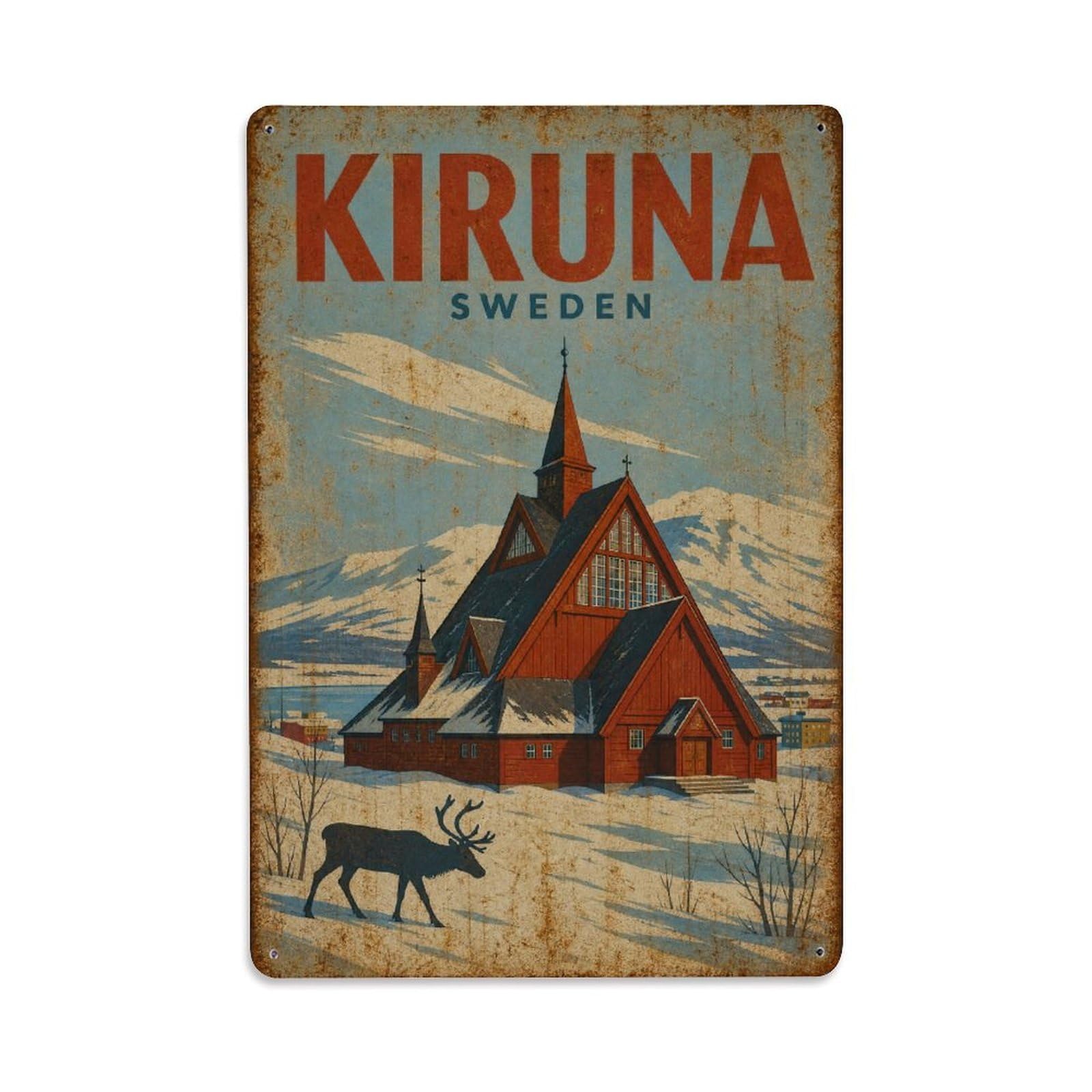 Travel Vintage Sweden Kiruna Metal Tin Sign