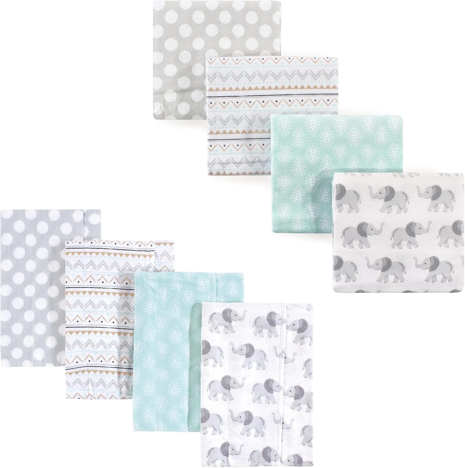 Hudson Baby Unisex Baby Cotton Flannel Burp Cloths and Receiving Blankets, 8-Piece, Gray Elephant, One Size