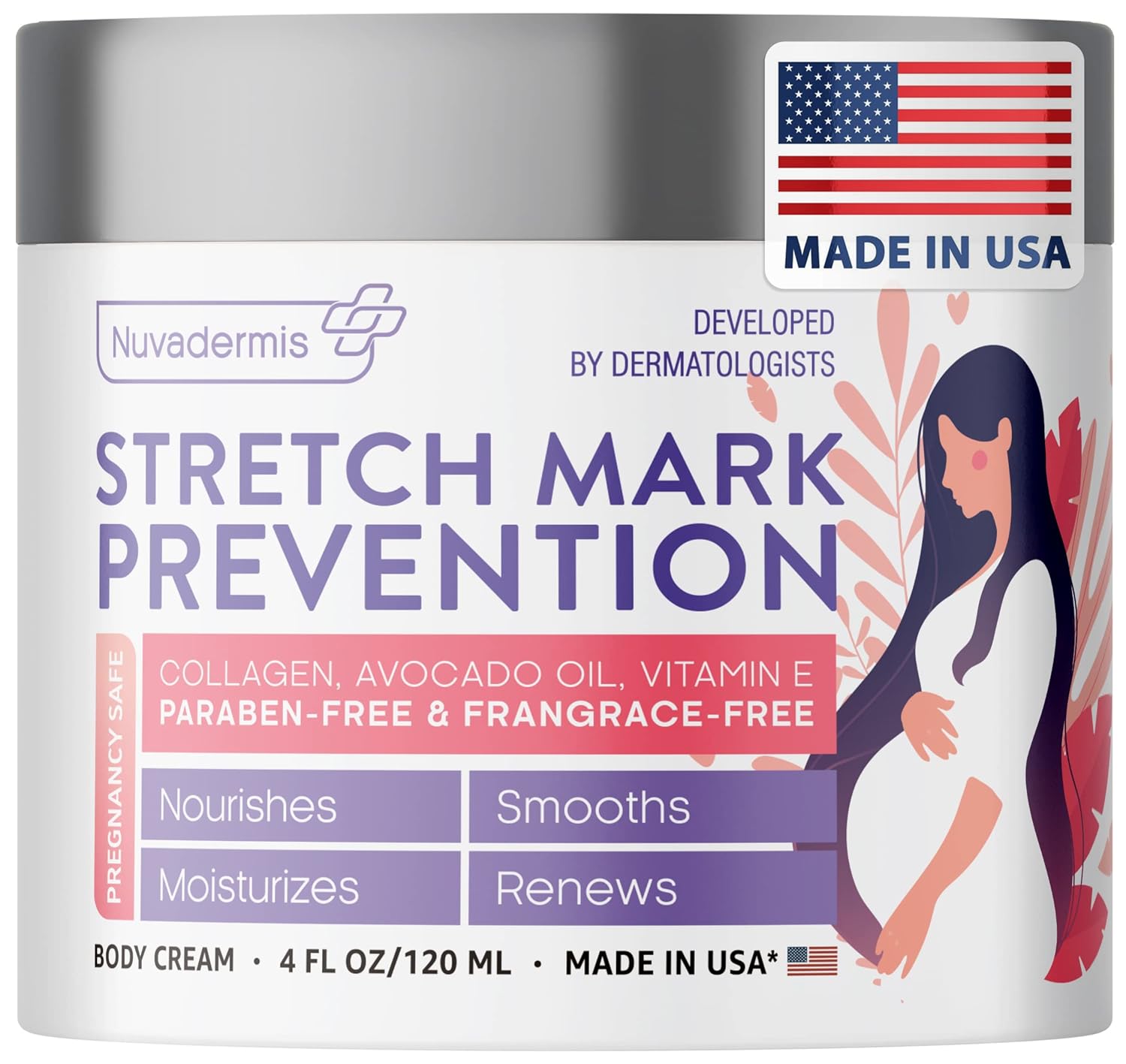 Stretch Mark Cream for Pregnancy - Made in USA - Collagen, Avocado Oil, Vitamin E - Moisturizing Lotion for Pregnant Women - Remover & Prevention of StretchMarks - Maternity & Belly Skin Care - 4 oz : Beauty & Personal Care