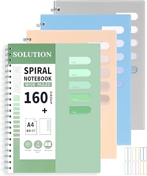 Yoment 4 PCS Spiral Notebook 8.5"x11" for Work School, Large A4 Lined Journal Notebooks for Women Writing, College Ruled Journaling Notebooks, 80 Sheets/Note Book Plastic Cover, Multicolor