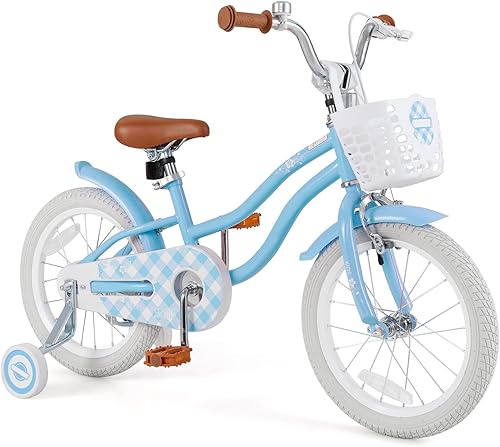 Miniatura 18 de BABY JOY Bicicleta infantil, 12 14 16 18 20 pulgadas, para niños y niñas, con asiento ajustable, cesta removible, freno de mano y freno de