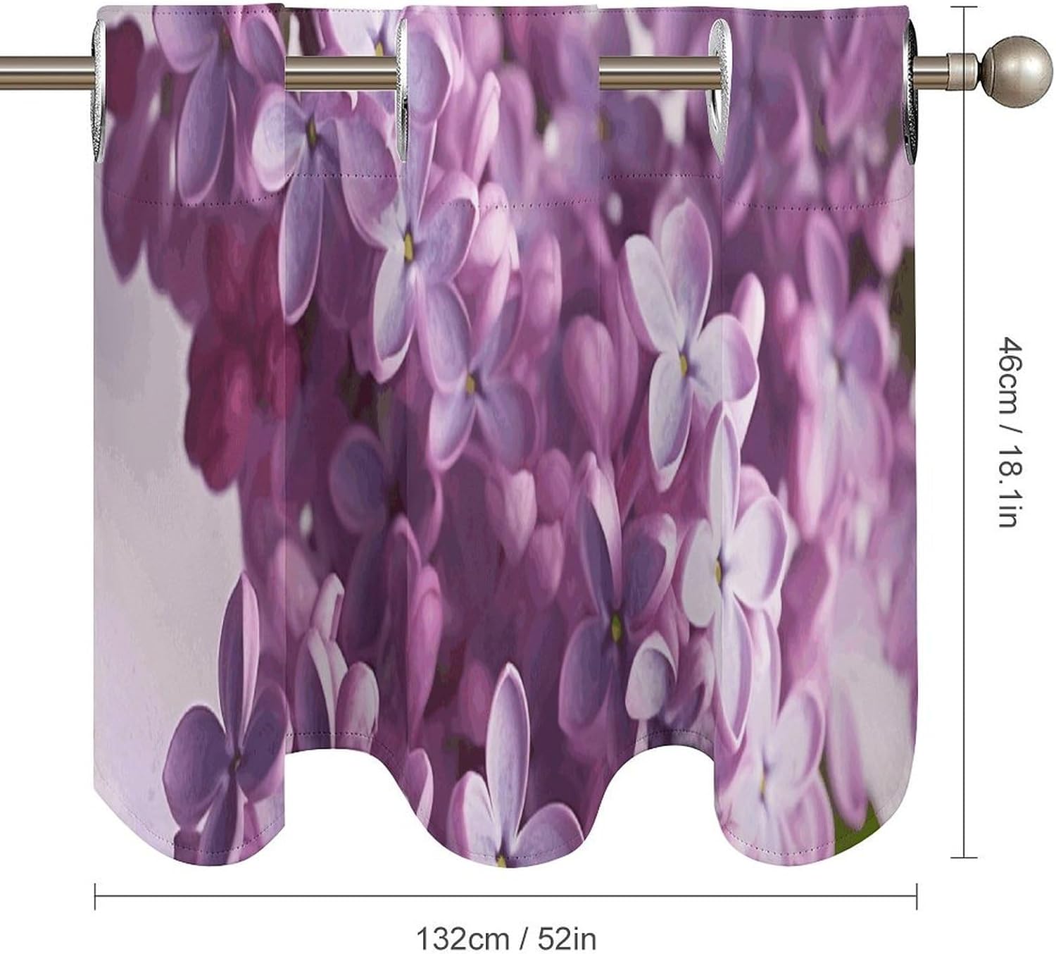 Lilac Flowers Valance for Windows, 2 Pack Kitchen Curtains Modern Home Decor, Soft Blackout Window Curtains for Living Room & Bedroom, 18 X 52 Inch