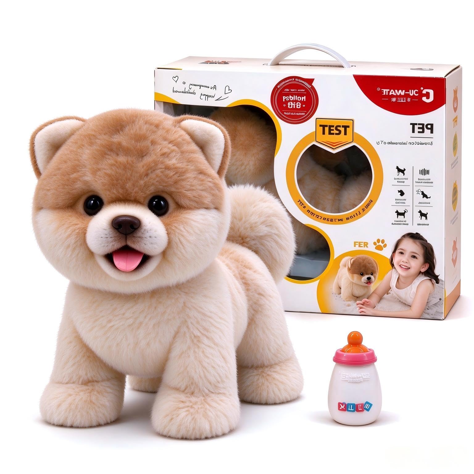 CU-MATE Plush Interactive Pomeranian Simulation Dog-Realistic Puppy Electronic Toy Dog with Walking/Barking/Wagging Tail/Talking-Like Real Robotic Present Pet Toy for Toddler Girls Boys — image 1