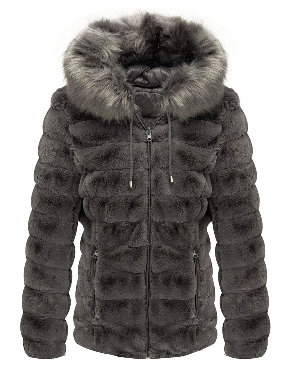 Giolshon Giubbotto Donna Reversibile in Eco Pile, Piumino Corto Invernale con Cappuccio e Collo in Pelliccia