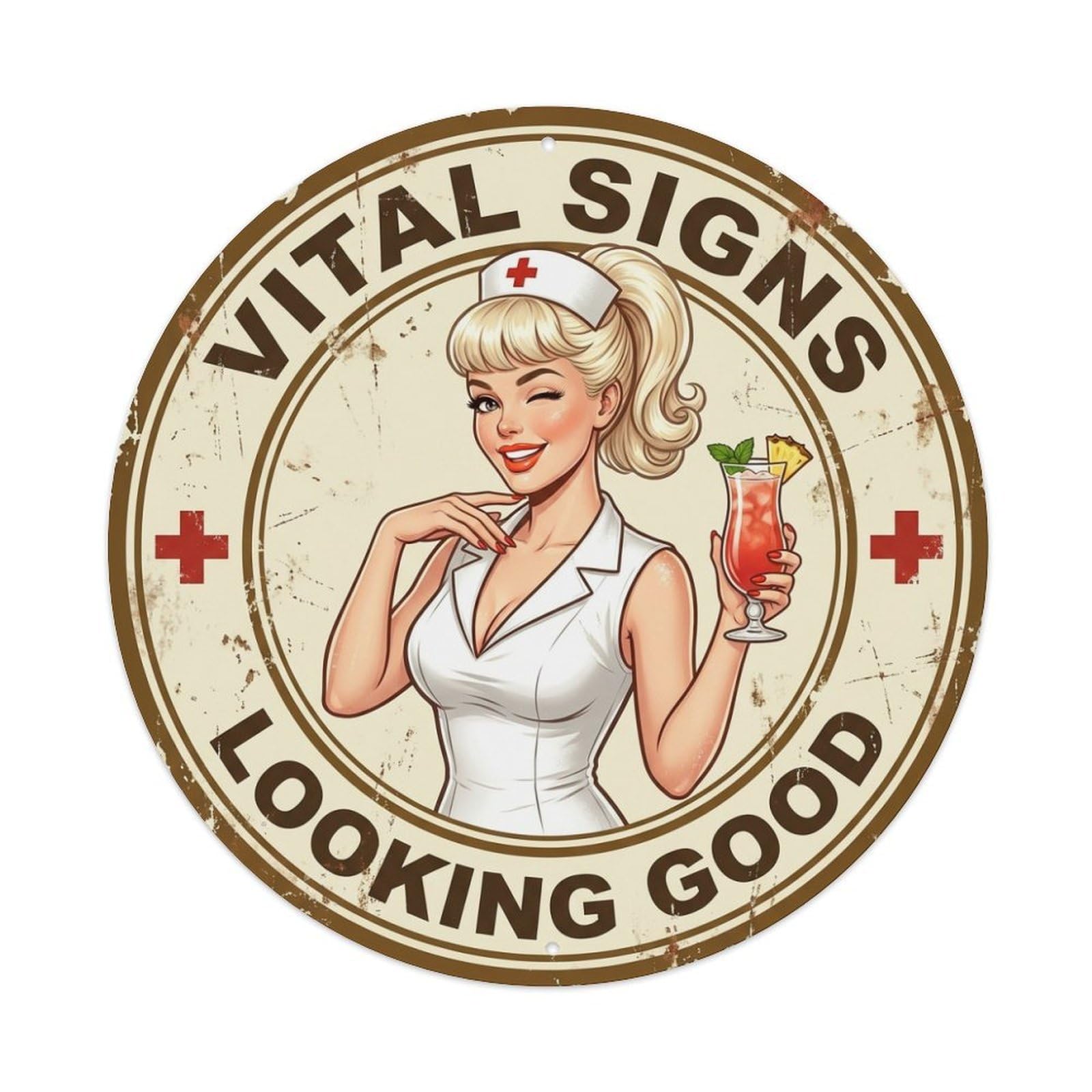Vital Signs Looking Good Medical Warning Beer Mug Metal Tin Sign